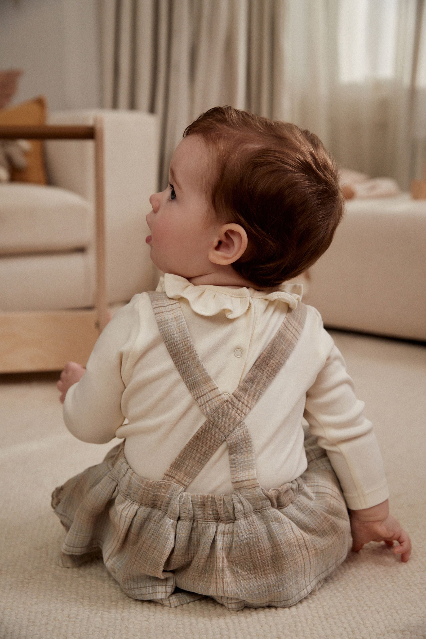 Grey Check Tiered Skirt & Long Sleeve Bodysuit Set With Tights (0mths-2yrs)