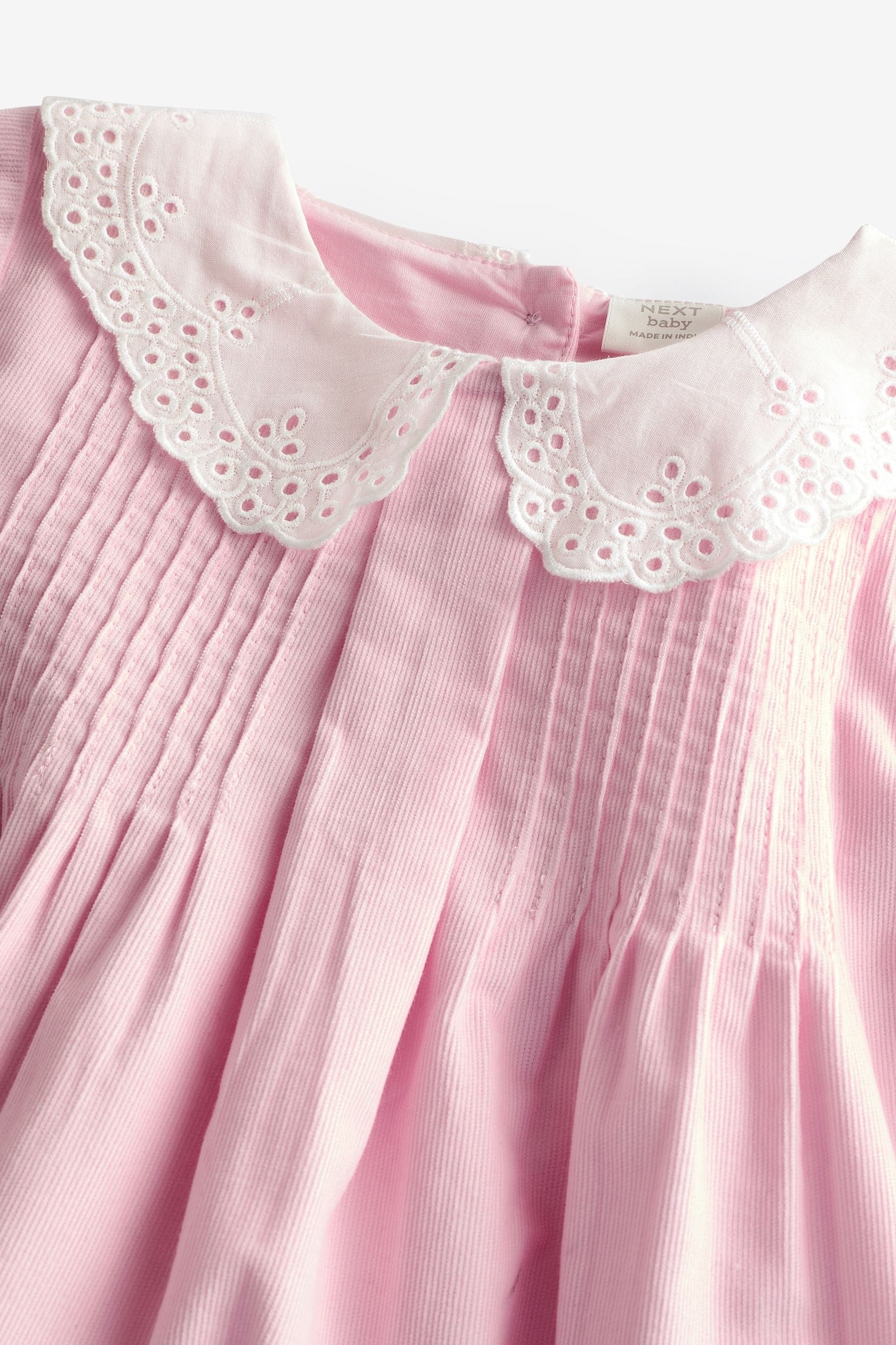 Pink Baby Collared Woven Dress With Tights (0mths-2yrs)