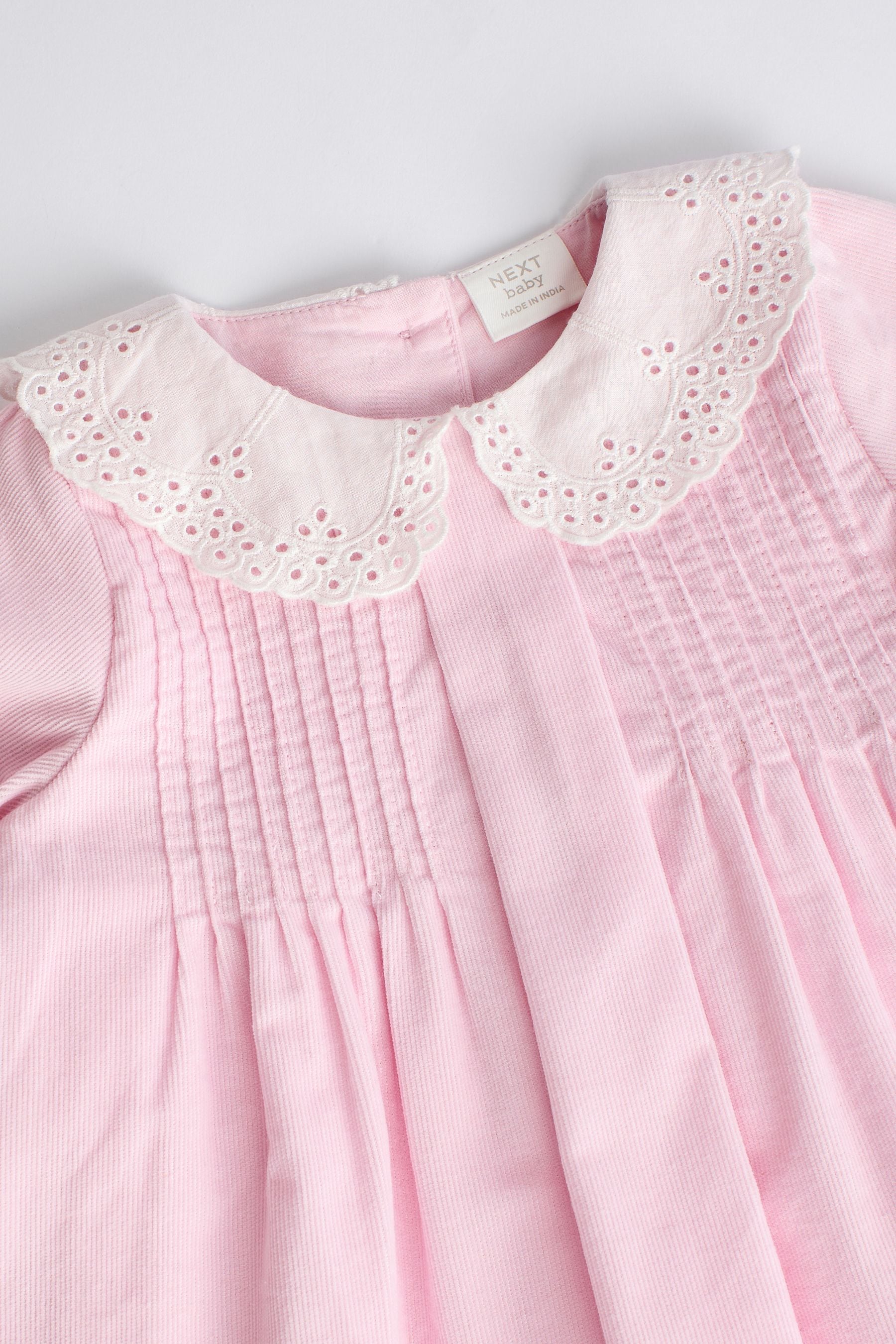 Pink Baby Collared Woven Dress With Tights (0mths-2yrs)