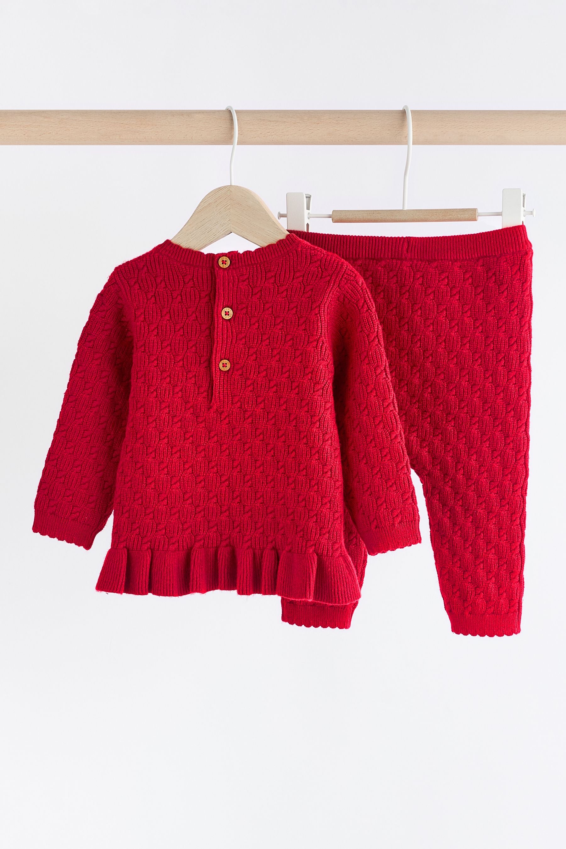 Red 3D Bows Baby Knitted Jumper And Leggings Set (0mths-3yrs)