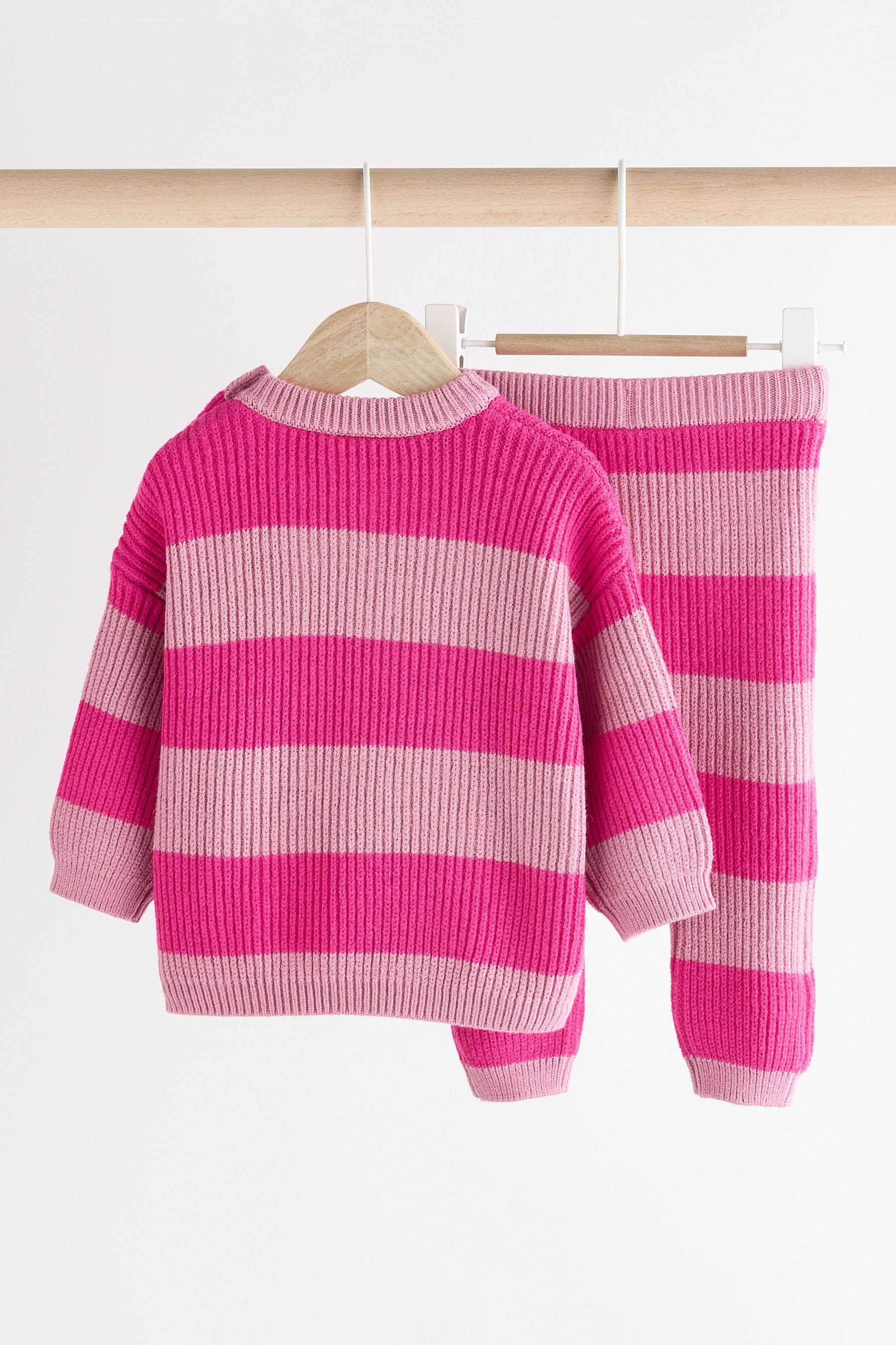 Pink Stripe Knitted Baby Jumper & Leggings Set (0mths-2yrs)