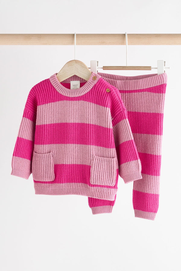 Pink Stripe Knitted Baby Jumper & Leggings Set (0mths-2yrs)