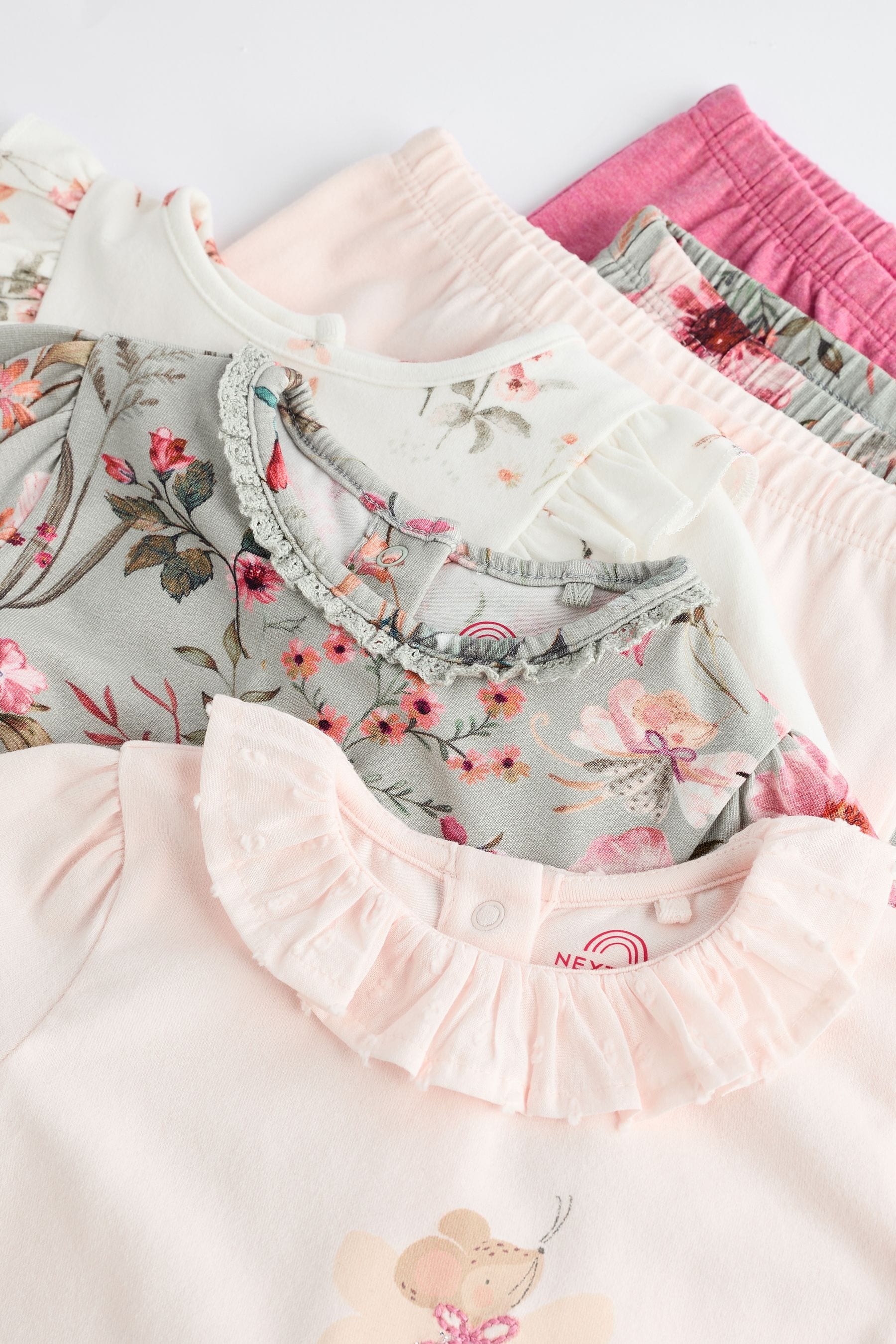 Pink/ Green/ White Floral Fairy Baby Long Sleeve Top And Leggings Set 6 Piece