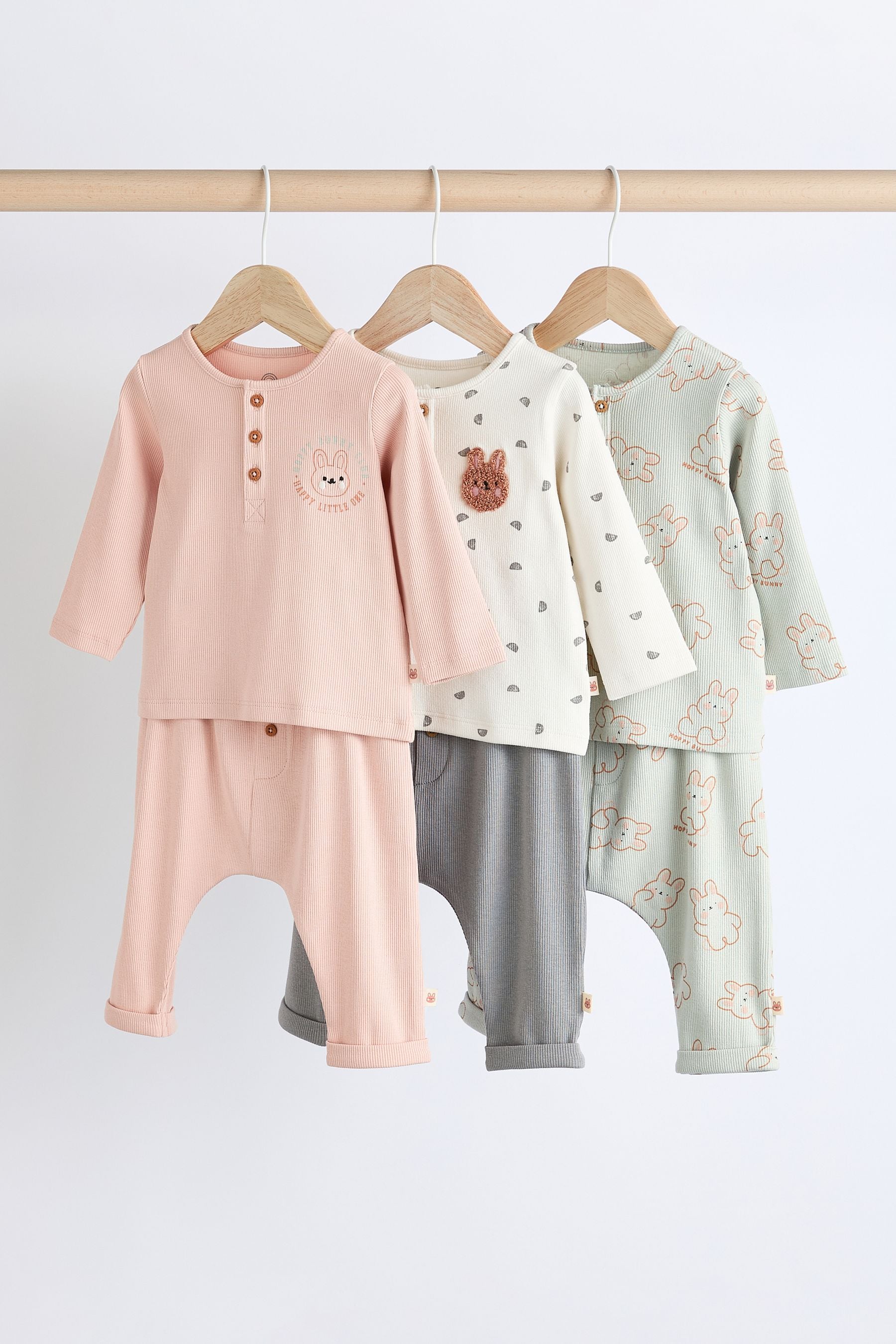 Sage Green Long Sleeve Baby Top And Leggings Set 3 Pack