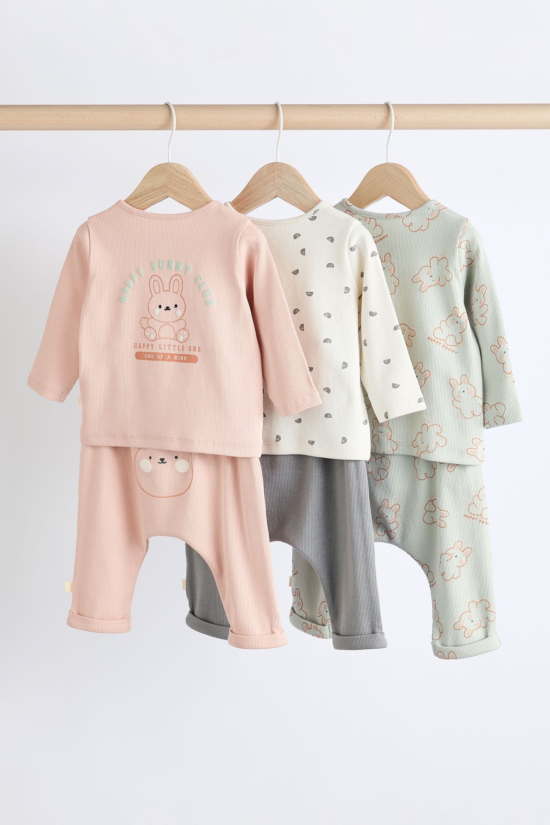 Sage Green Long Sleeve Baby Top And Leggings Set 3 Pack