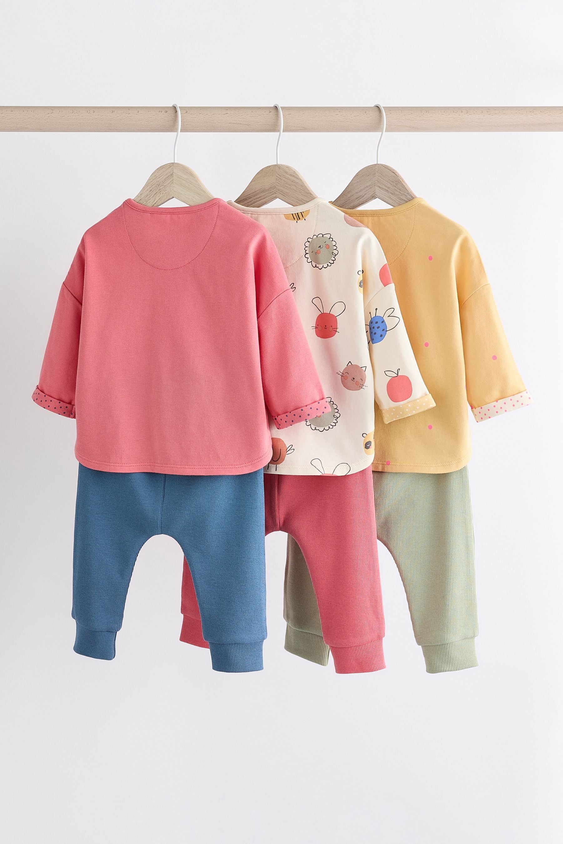 Coral Pink/Yellow Character Baby Long Sleeve Top And Leggings Set 6 Piece