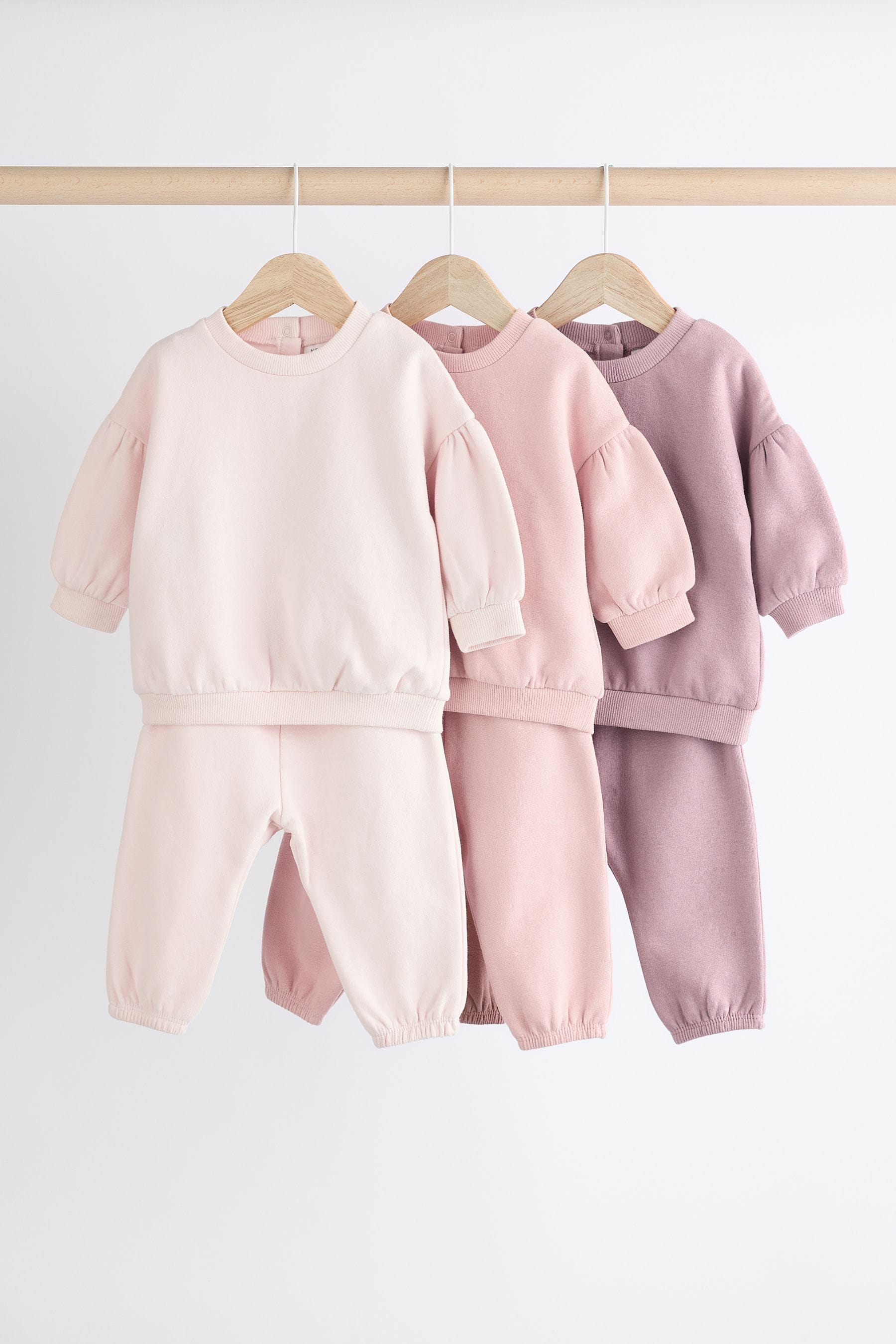 Pink/Cream Baby Sweatshirt & Joggers Set 6 Pack