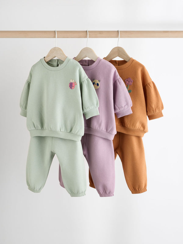 Purple/Green/Orange Character Baby Sweatshirt & Joggers Set 6 Pack