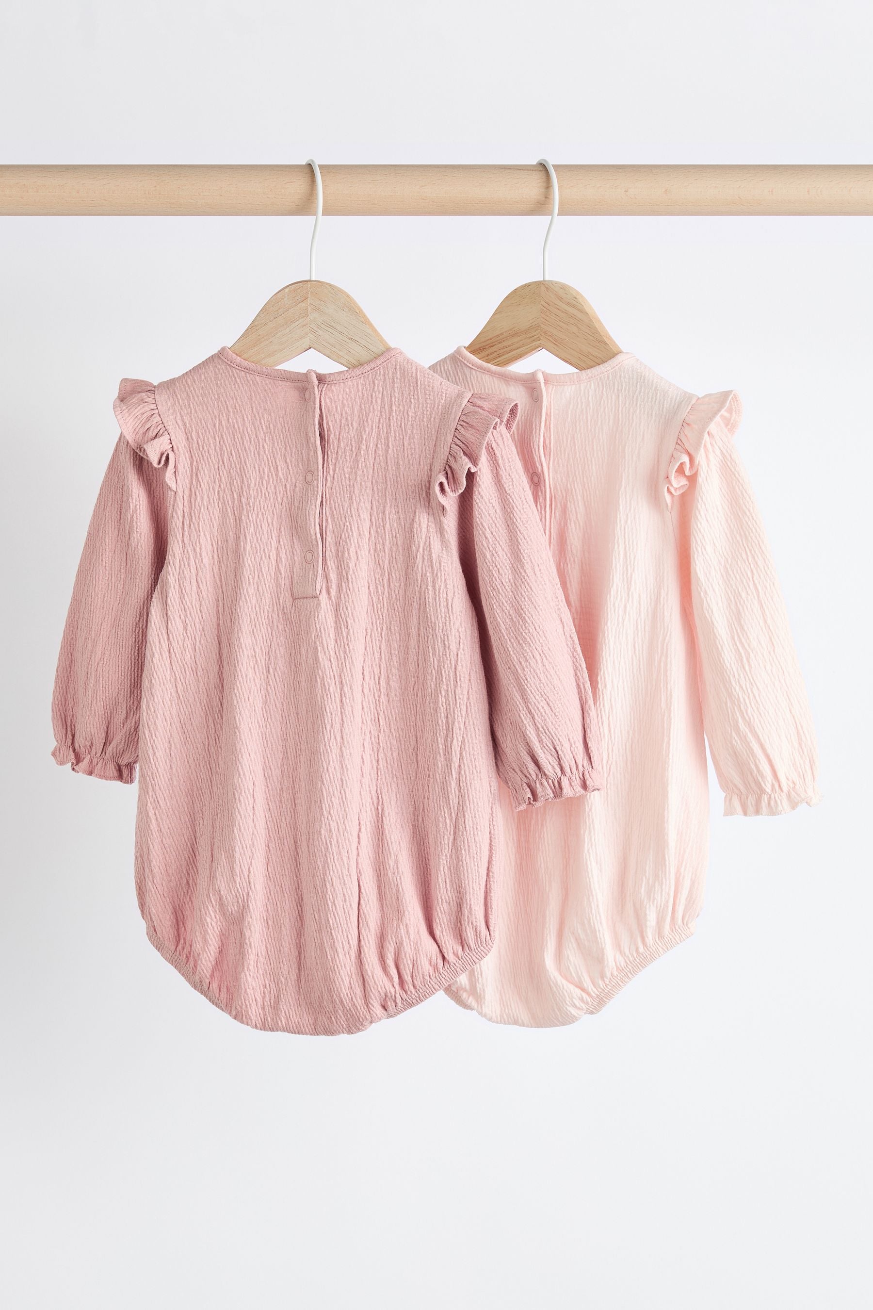 Pink/Cream Baby Long Sleeve Crinkle Bodysuits 2 Pack