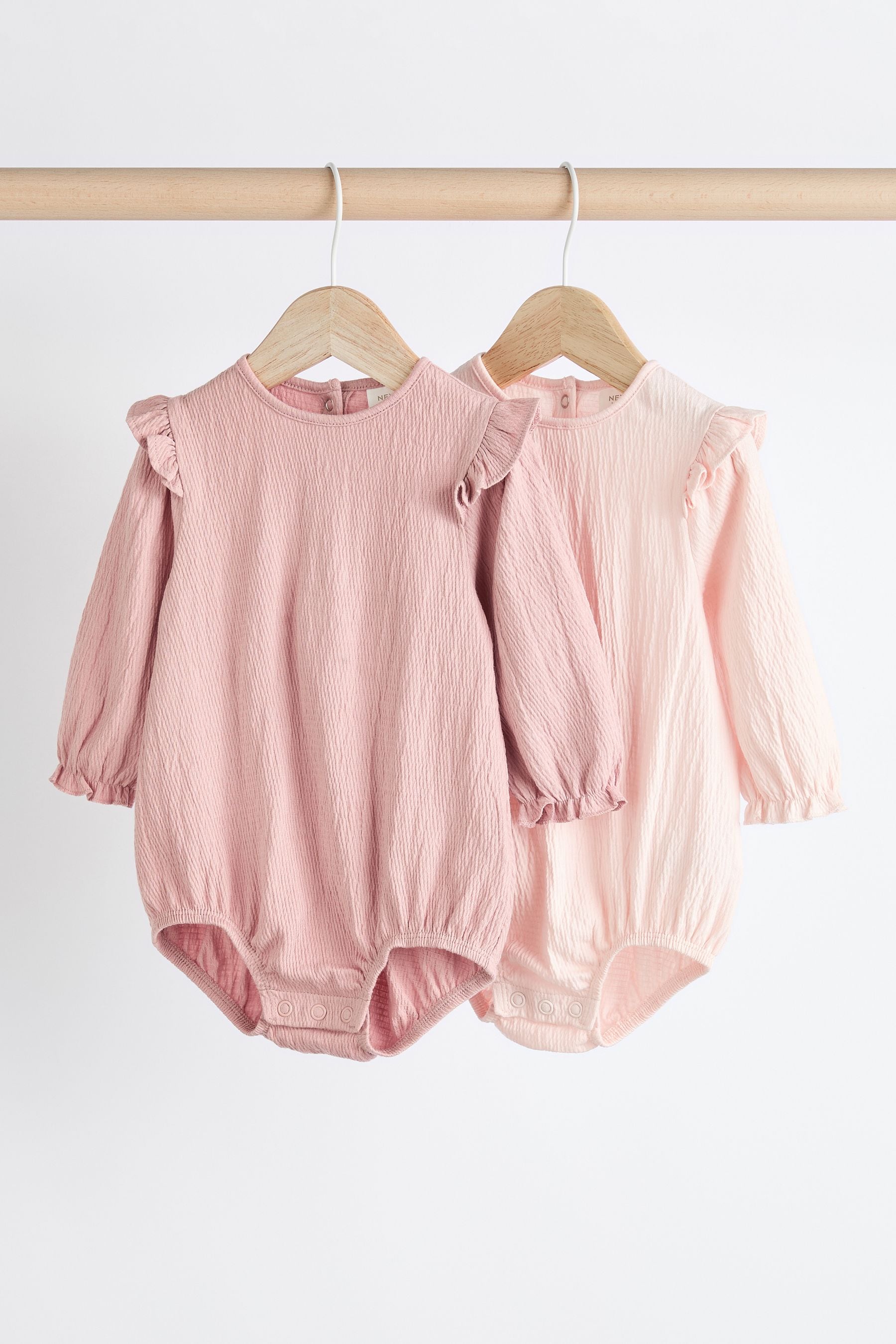 Pink/Cream Baby Long Sleeve Crinkle Bodysuits 2 Pack