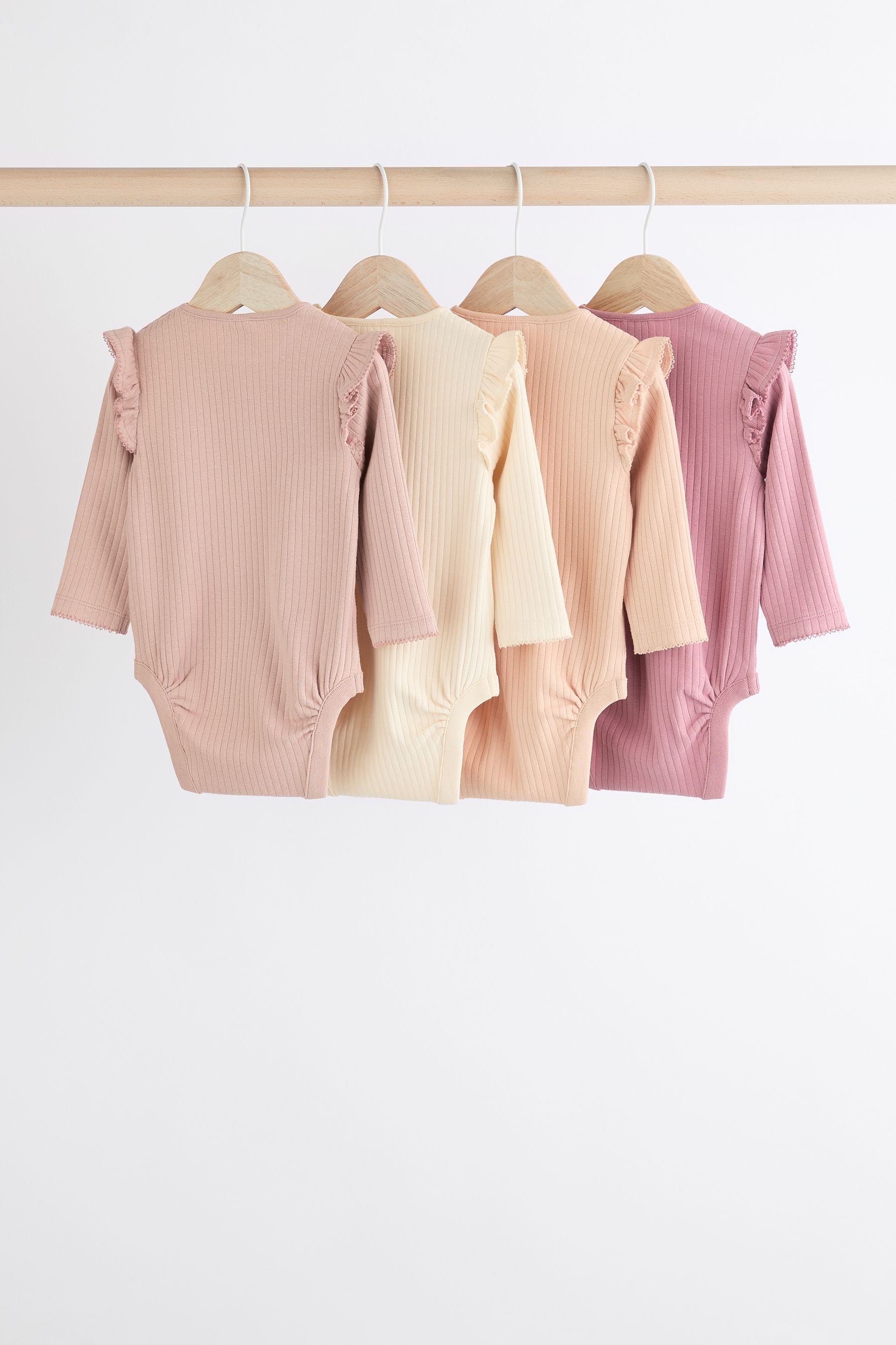 Pink/Cream Baby Long Sleeve Frill Bodysuits 4 Pack