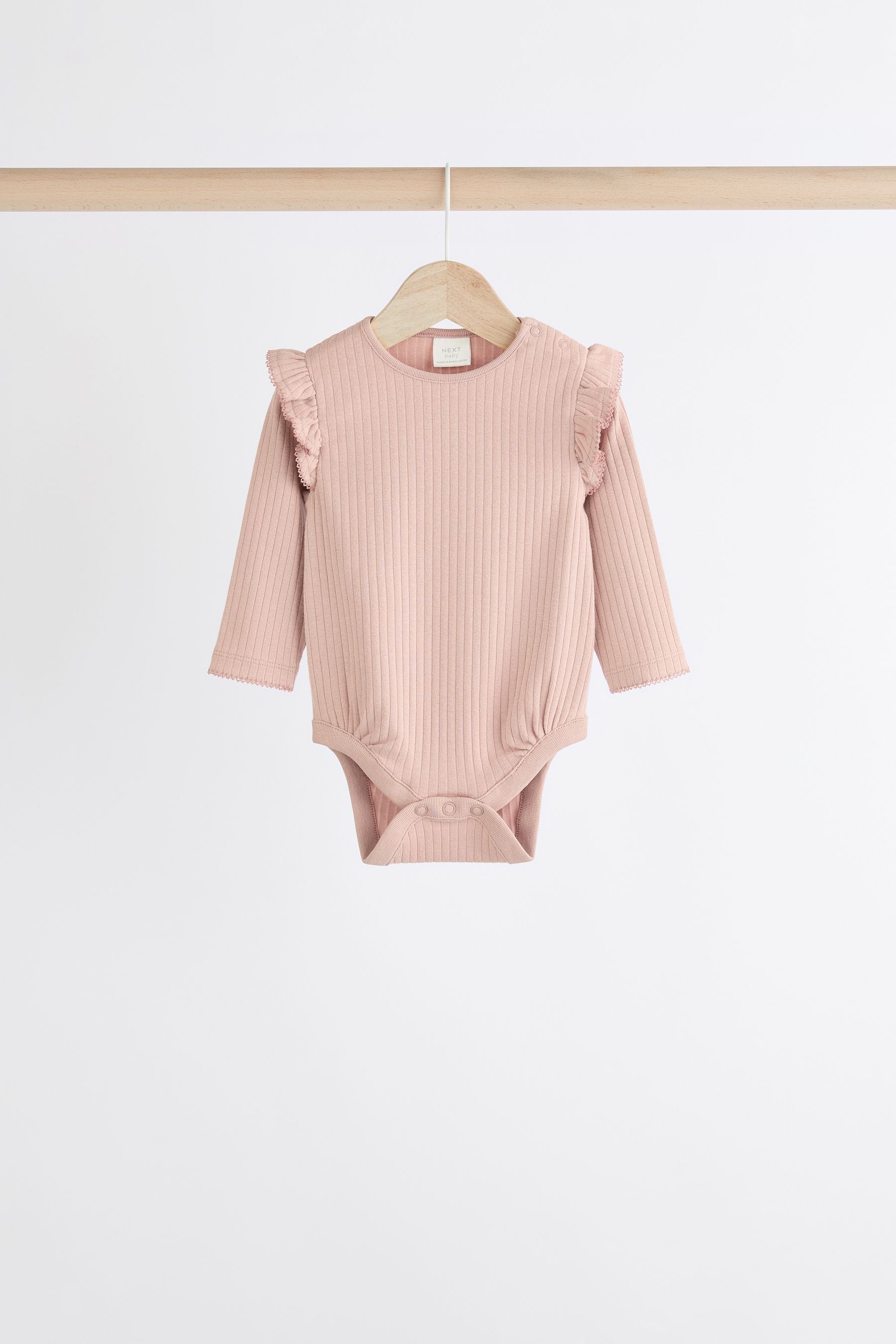 Pink/Cream Baby Long Sleeve Frill Bodysuits 4 Pack