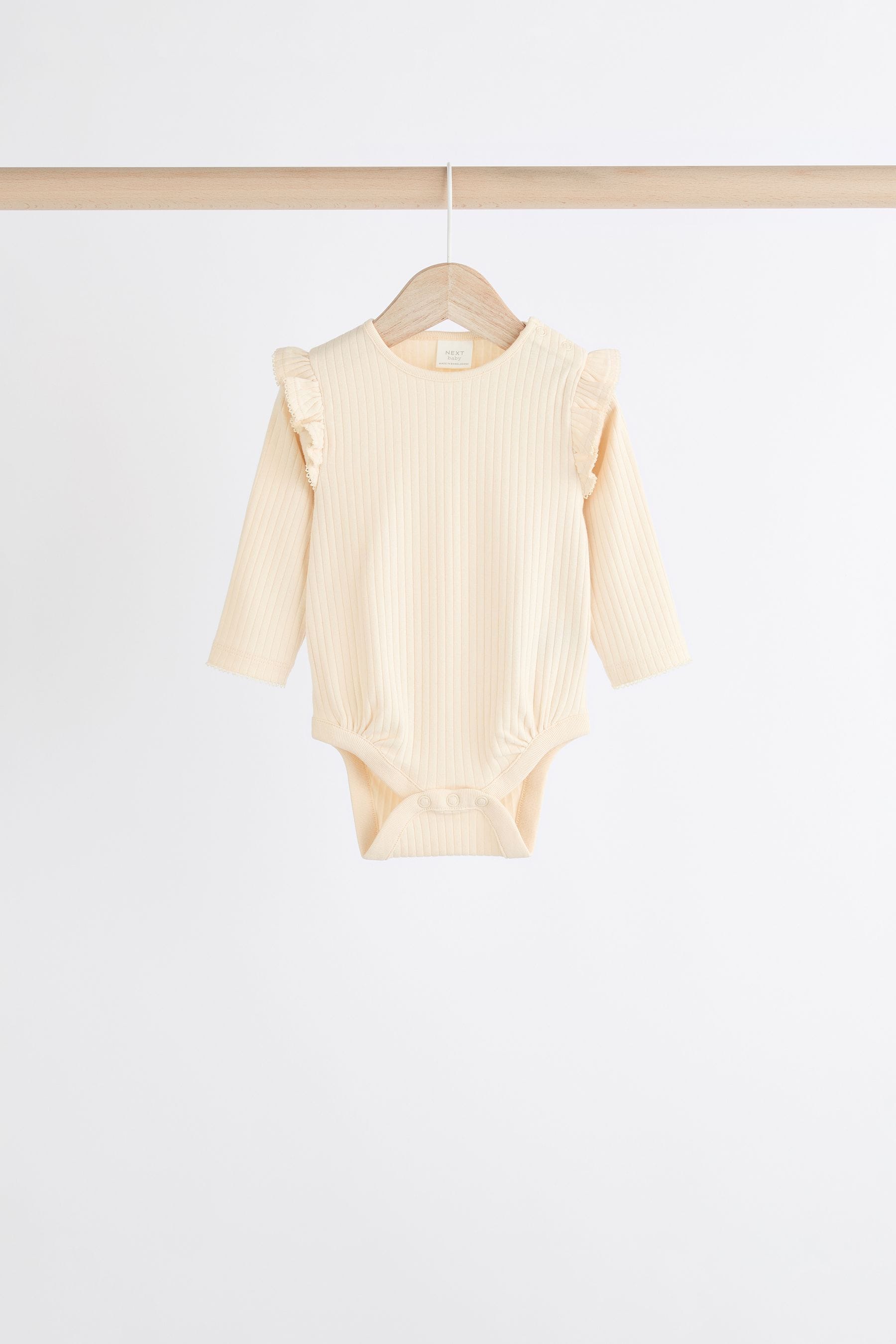 Pink/Cream Baby Long Sleeve Frill Bodysuits 4 Pack