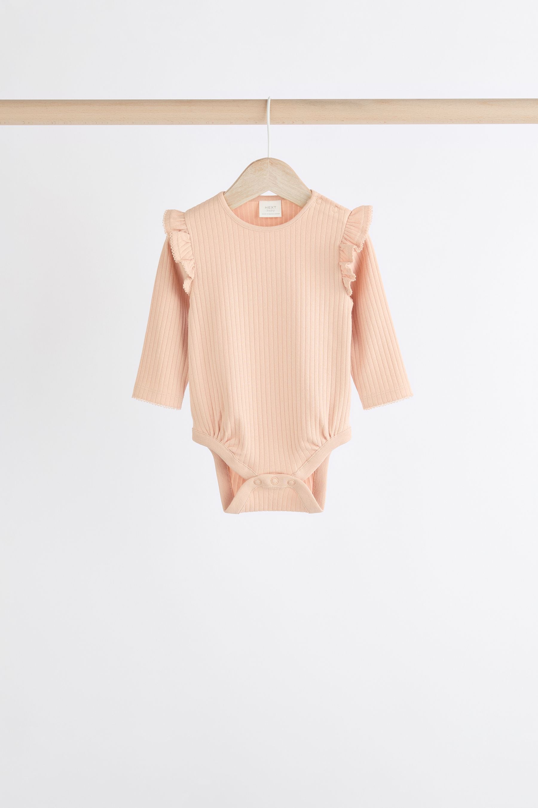 Pink/Cream Baby Long Sleeve Frill Bodysuits 4 Pack