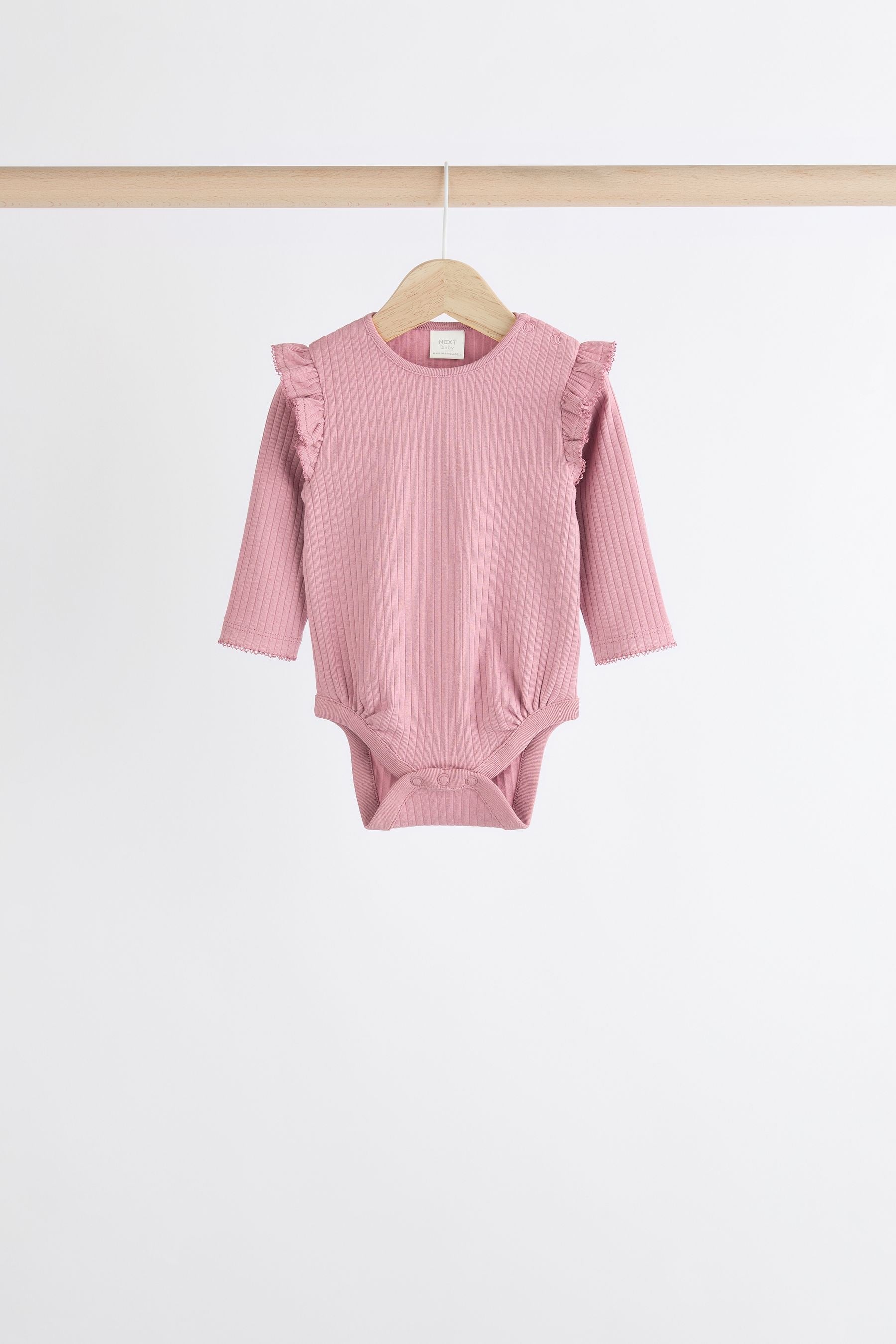 Pink/Cream Baby Long Sleeve Frill Bodysuits 4 Pack