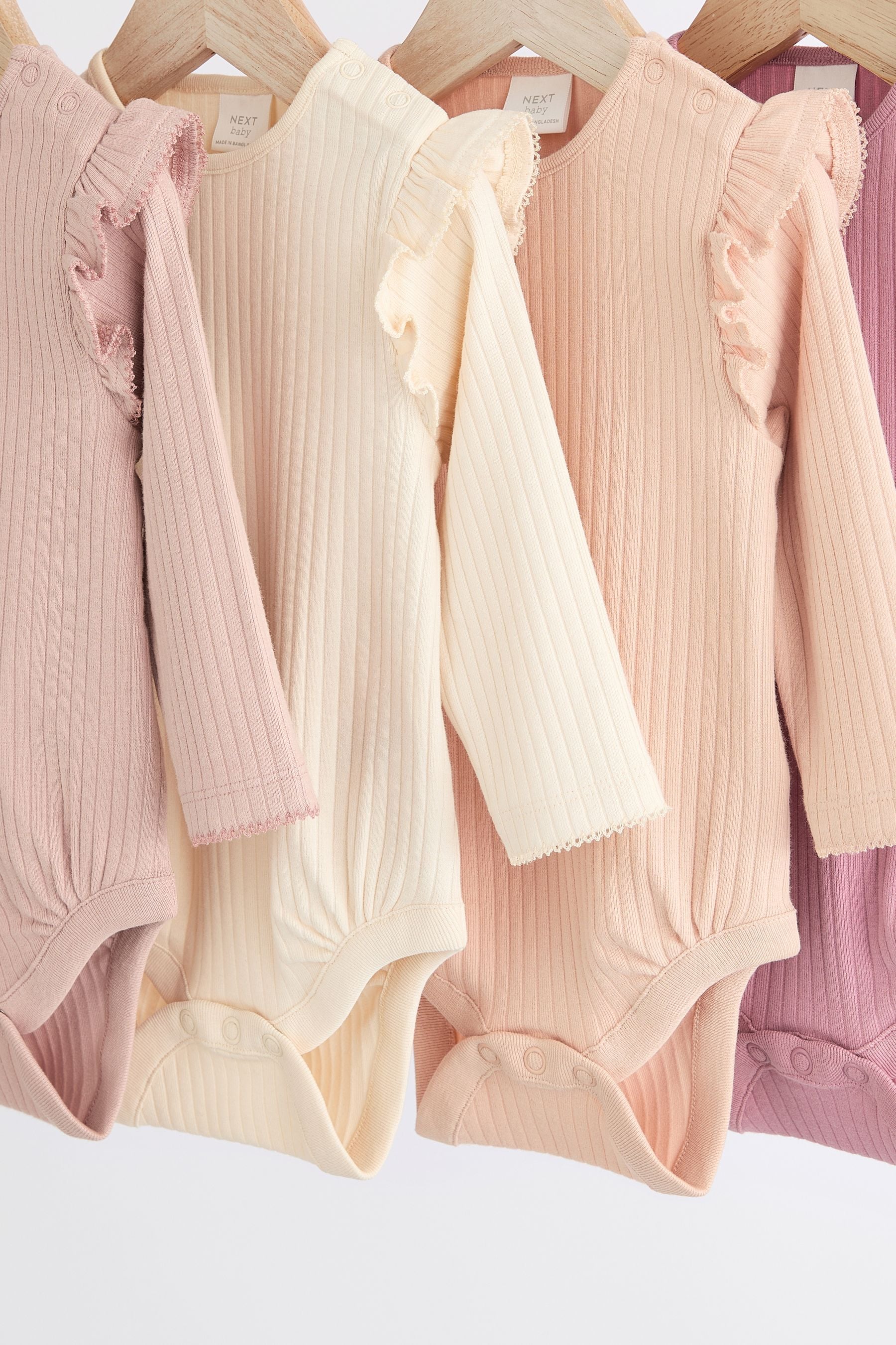 Pink/Cream Baby Long Sleeve Frill Bodysuits 4 Pack