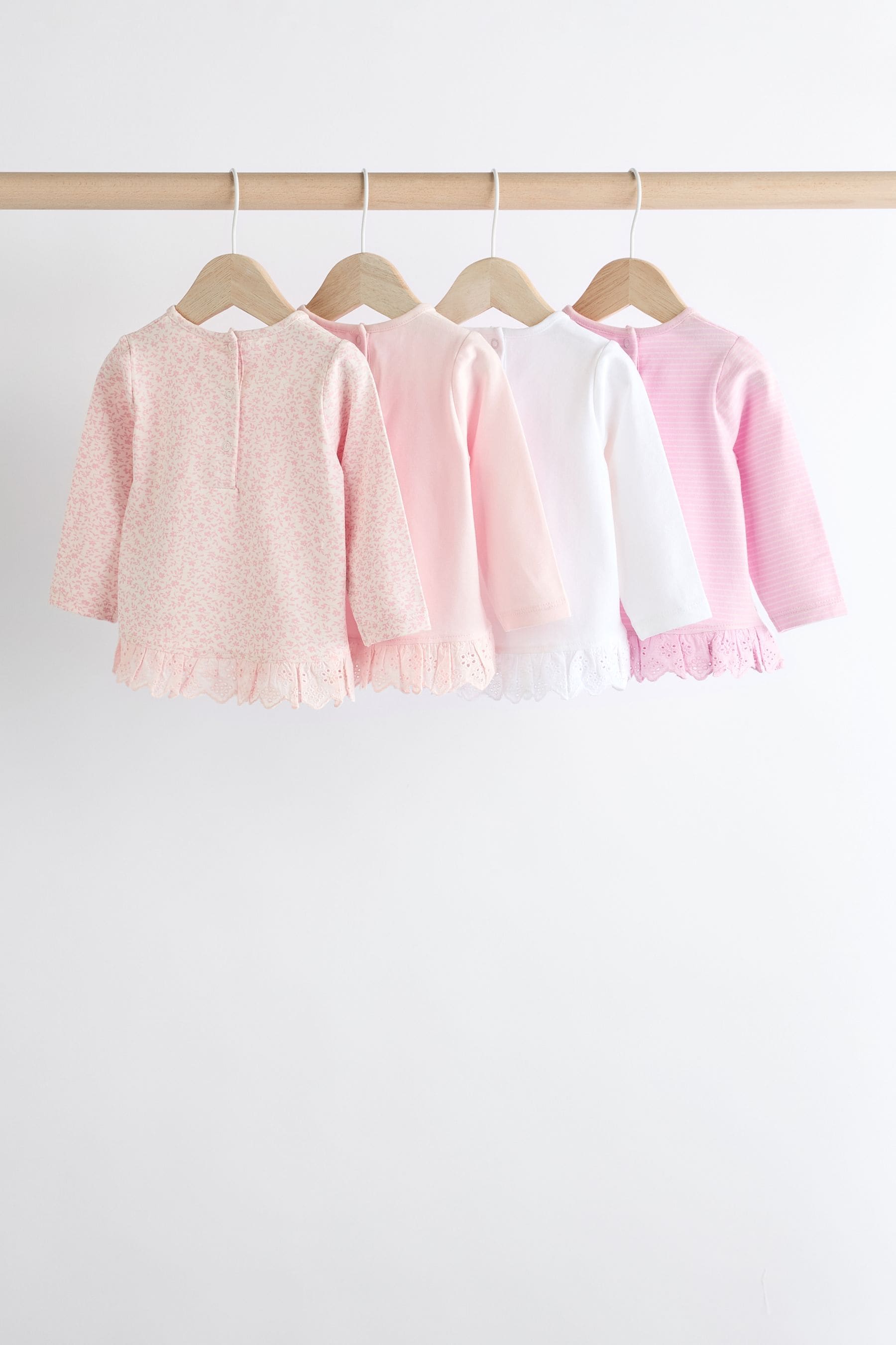 Pink/ White Stripe/ Plain Baby Long Sleeve Tops 4 Pack