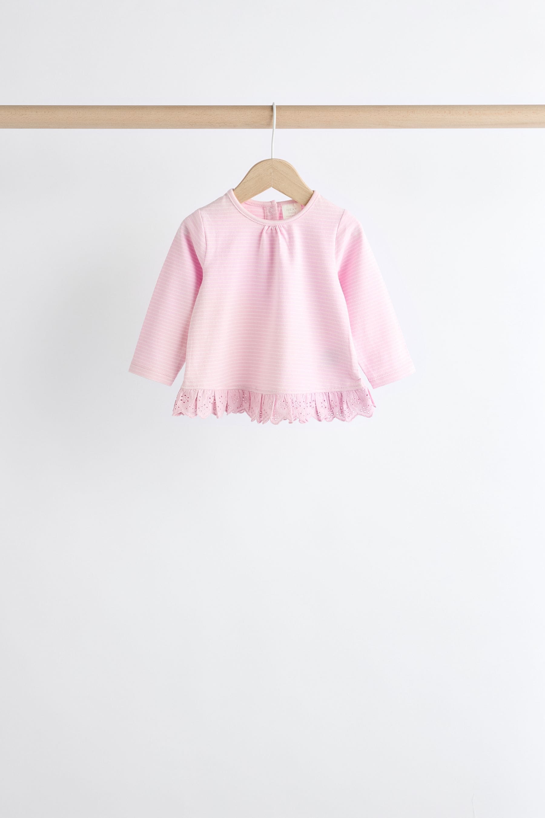 Pink/ White Stripe/ Plain Baby Long Sleeve Tops 4 Pack