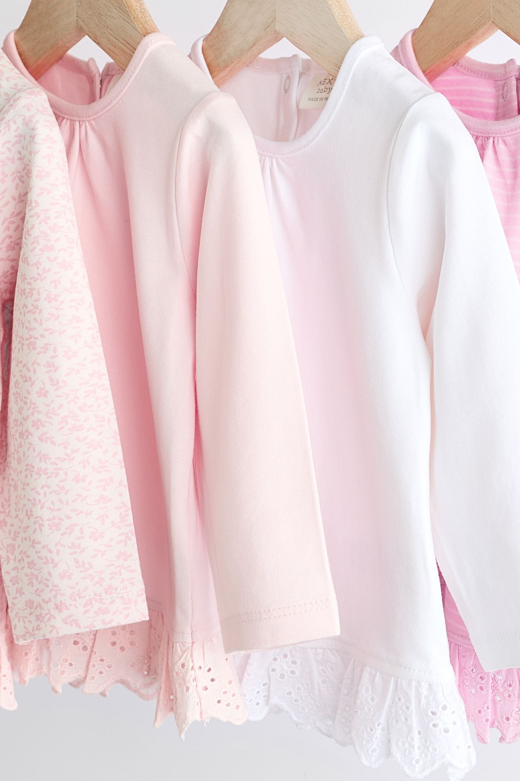 Pink/ White Stripe/ Plain Baby Long Sleeve Tops 4 Pack