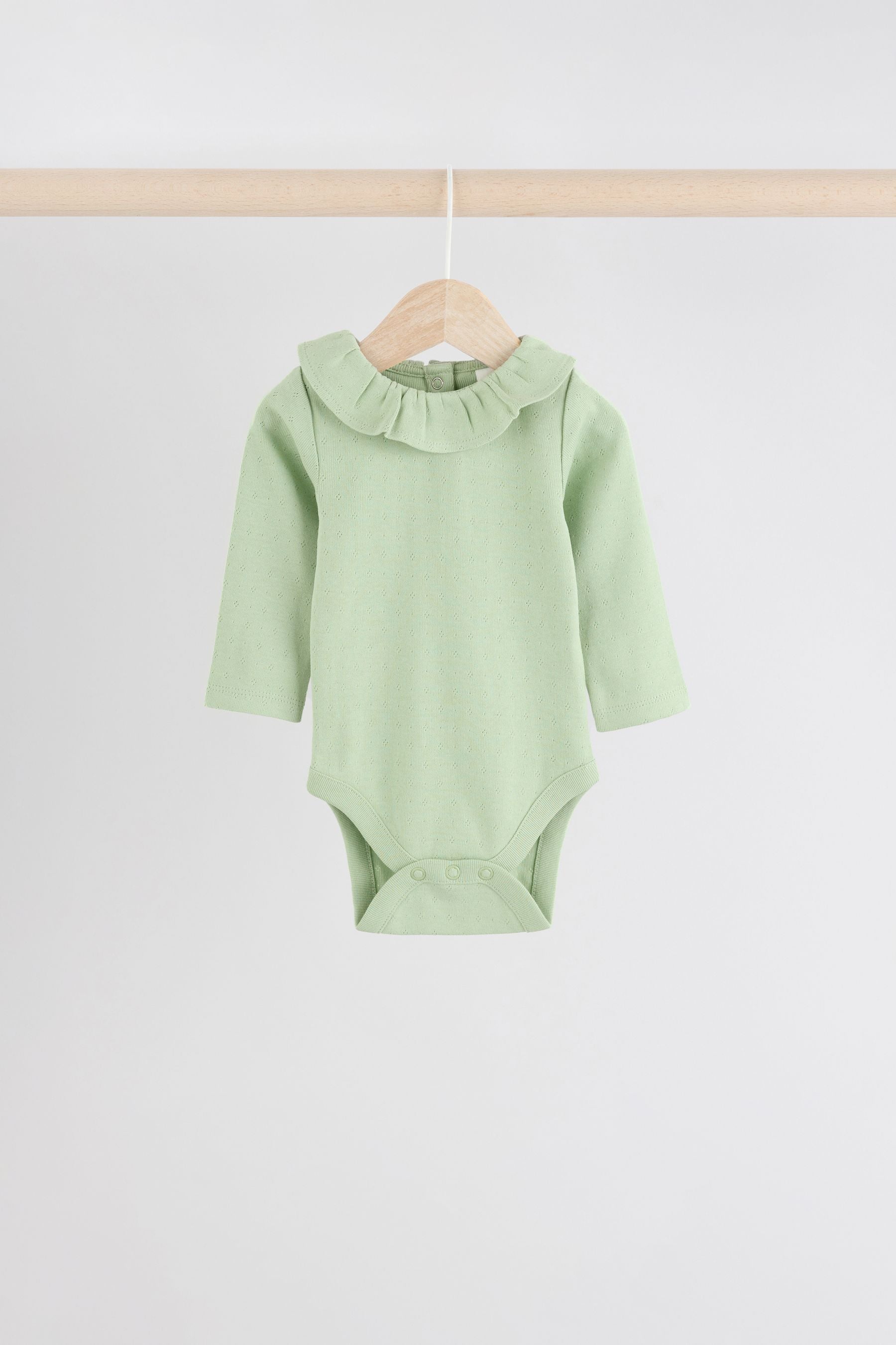 Sage Green/ White/ Grey Pointelle Baby Long Sleeve Bodysuits 3 Pack