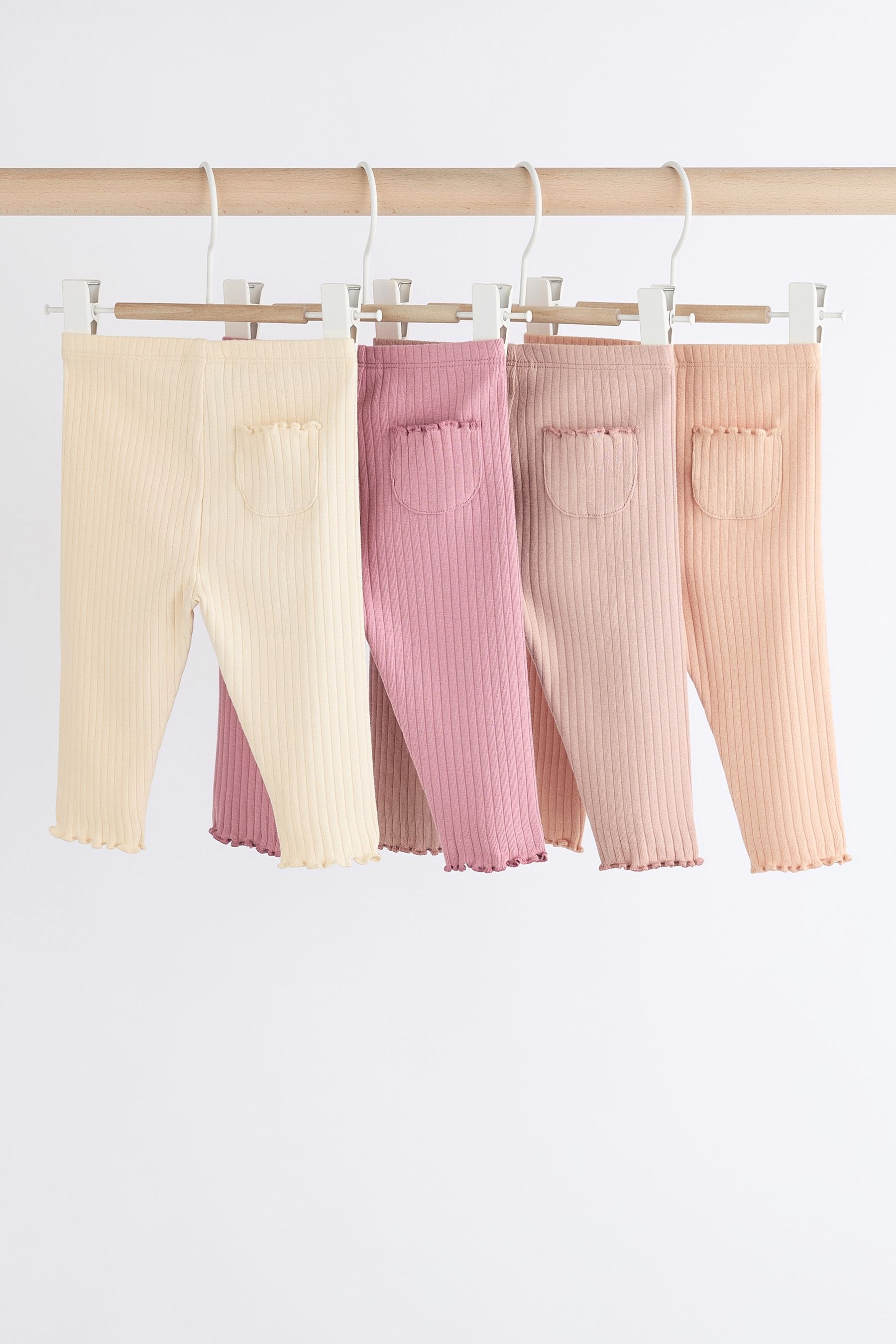 Pink Ribbed Baby Leggings 4 Pack