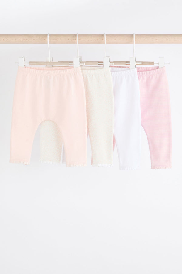 White/Pink 4 Pack Baby Leggings