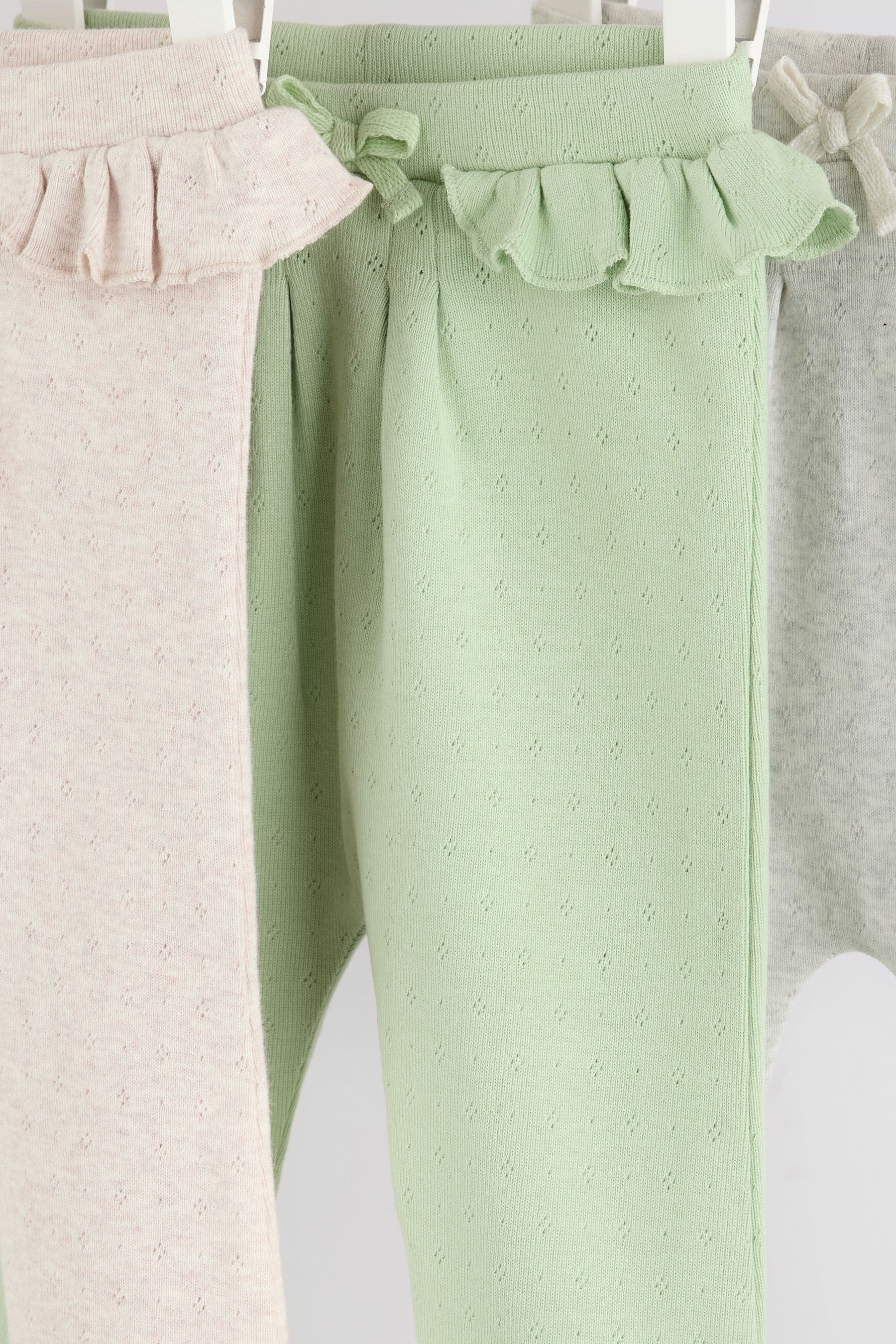 Sage Green Pointelle 3 Pack Baby Leggings