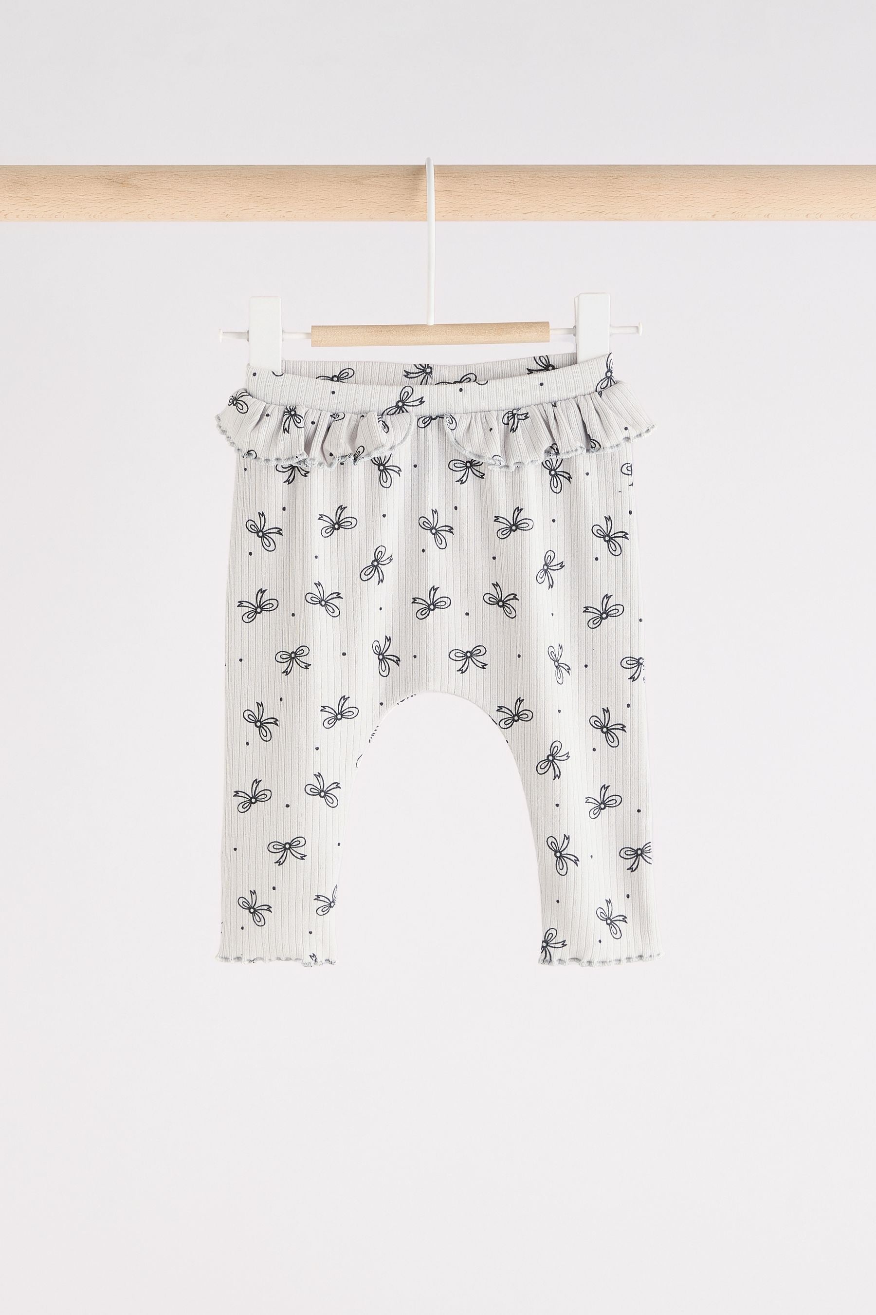 Grey Bow Print 3 Pack Baby Leggings