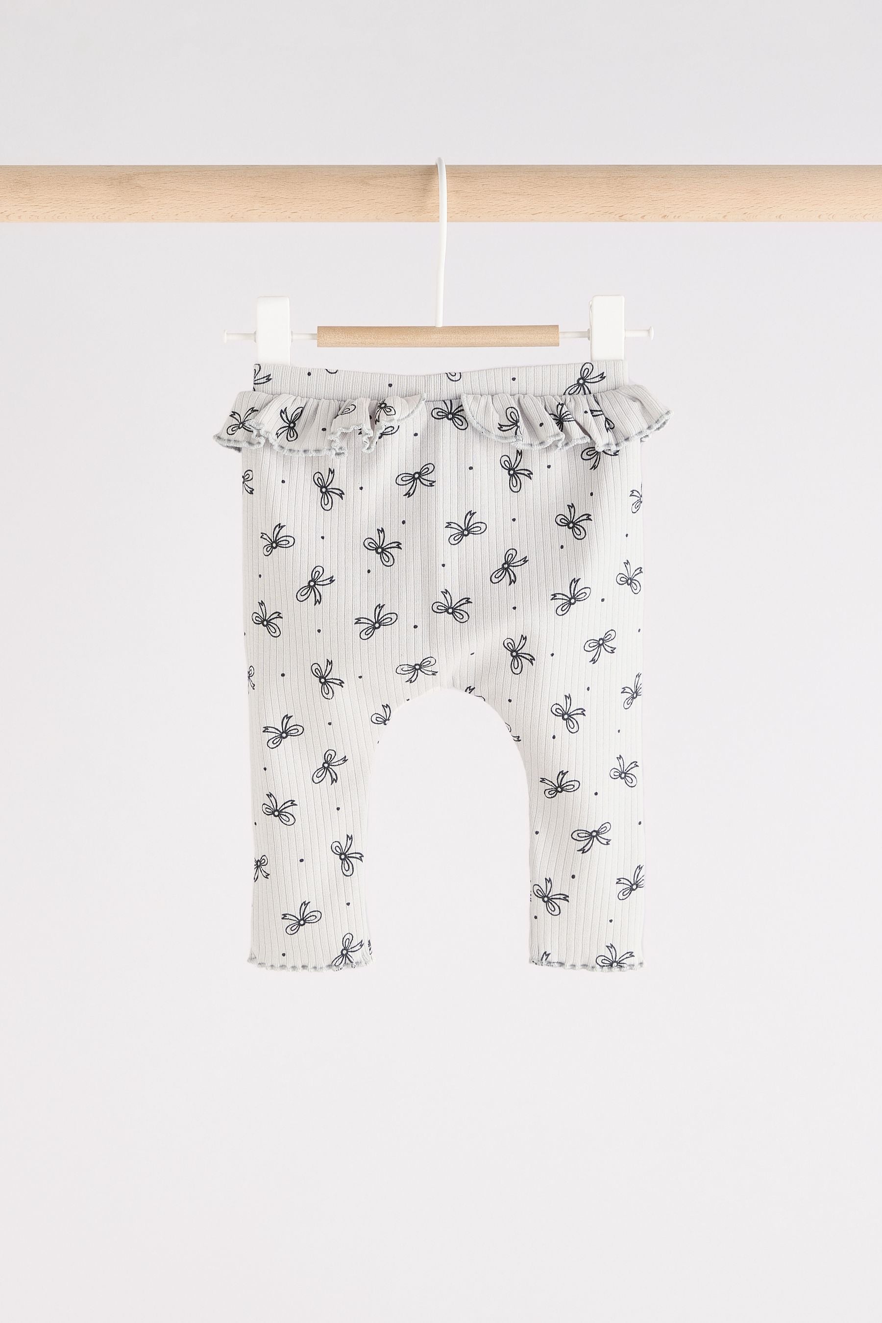 Grey Bow Print 3 Pack Baby Leggings