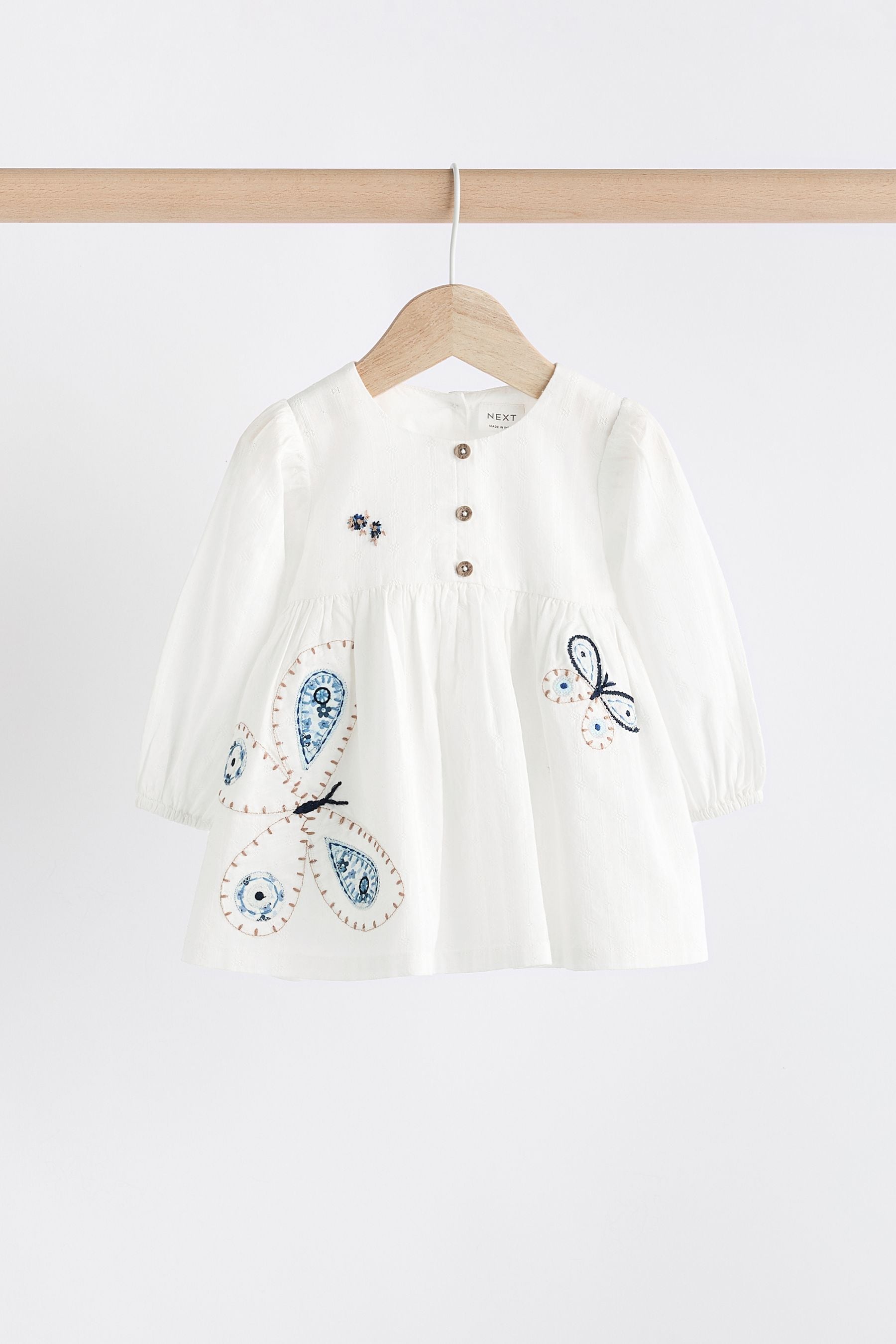 White/Blue Embroidered 2 Piece Baby Woven Blouse & Leggings Set