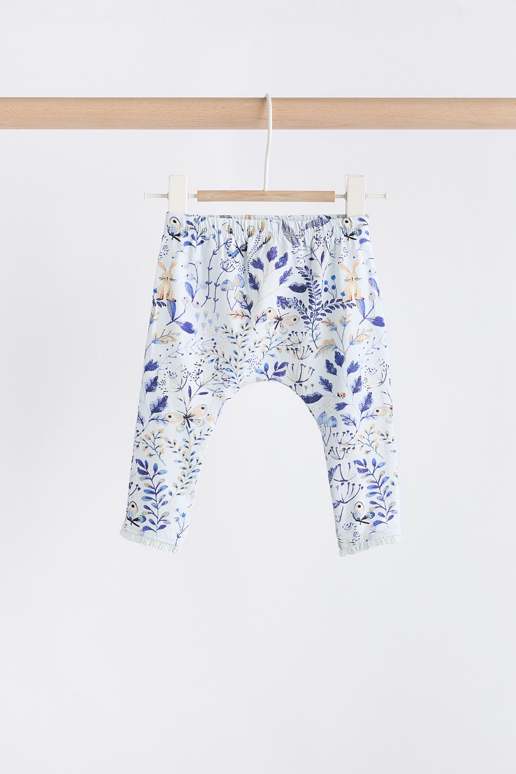 White/Blue Embroidered 2 Piece Baby Woven Blouse & Leggings Set