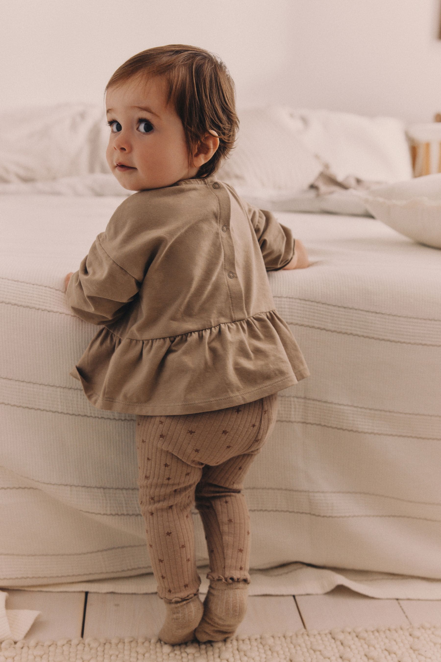 Chocolate Brown Ballerina Mouse Baby 100% Cotton Long Sleeve Top And Leggings Set