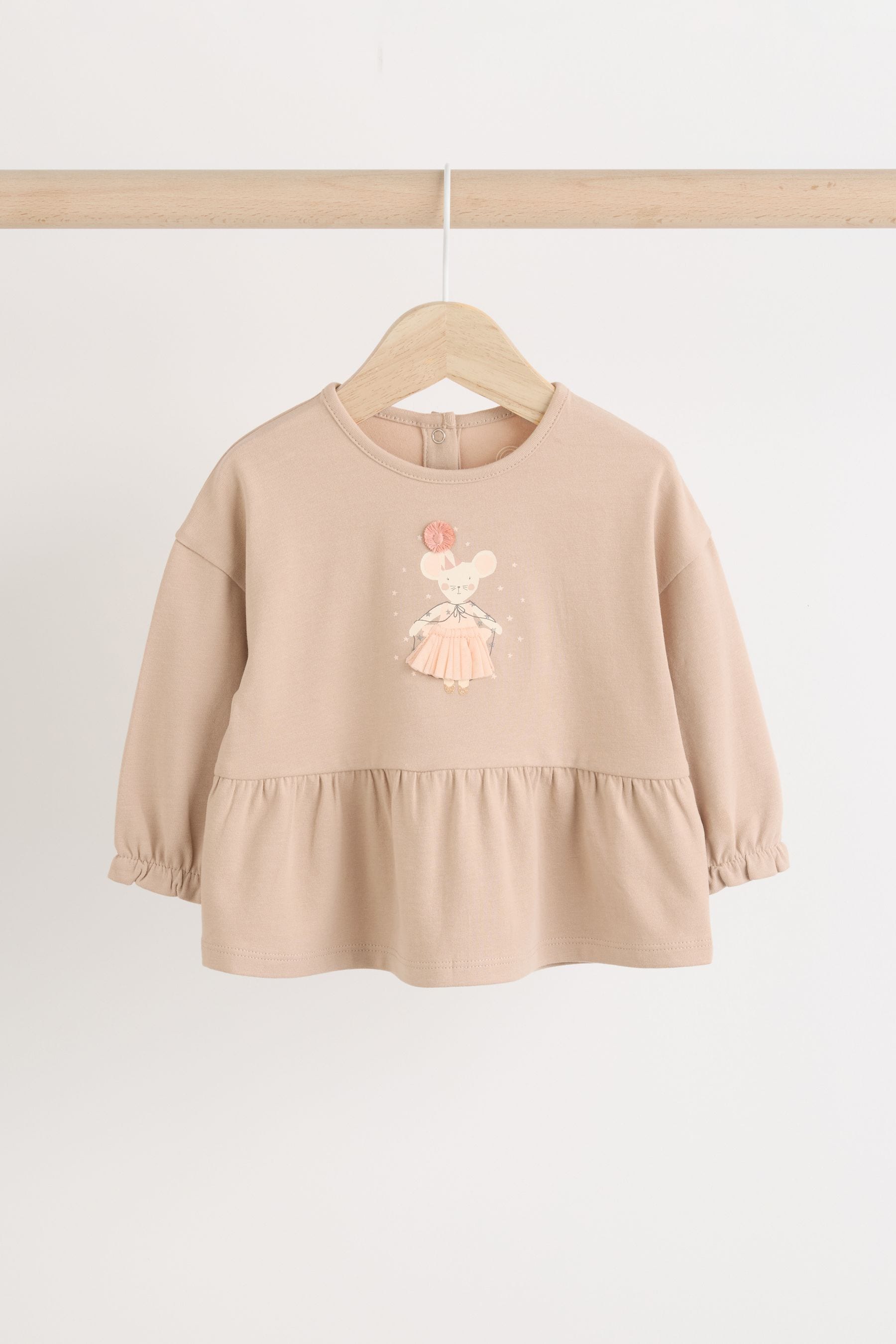 Chocolate Brown Ballerina Mouse Baby Long Sleeve Top And Leggings Set