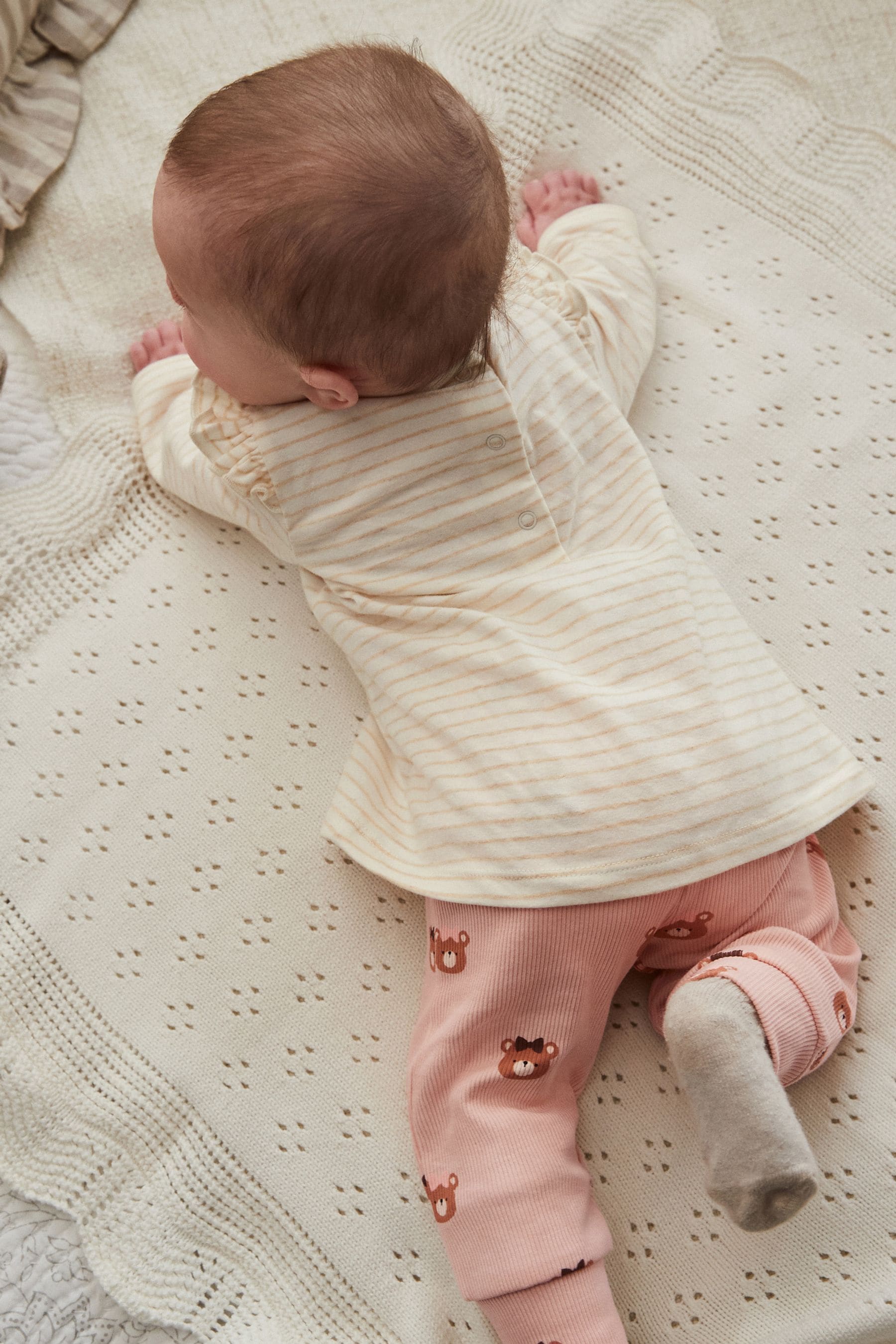 Beige Baby Long Sleeve Top And Leggings Set