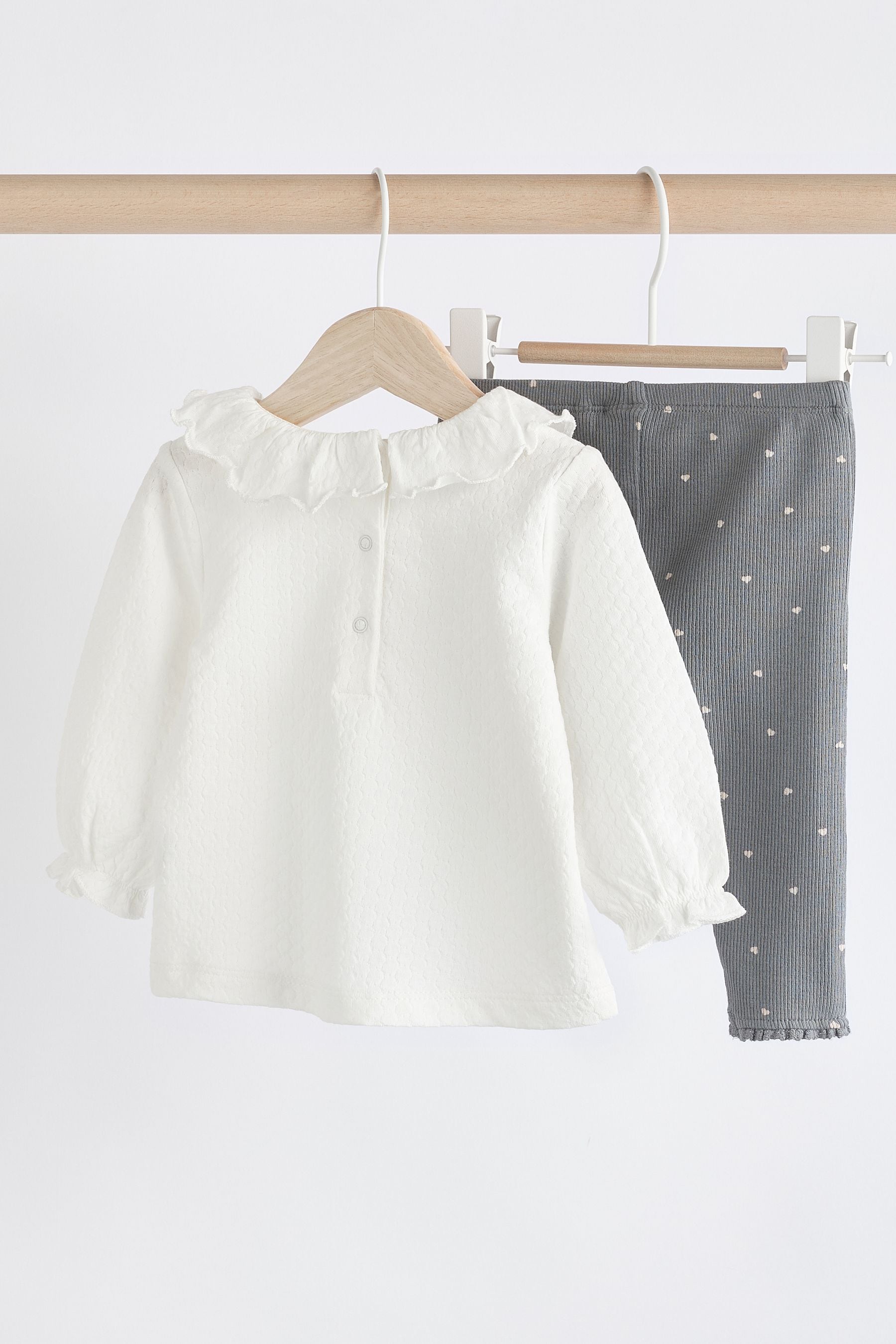 White/Charcoal Grey Swan Baby Long Sleeve Top And Leggings Set