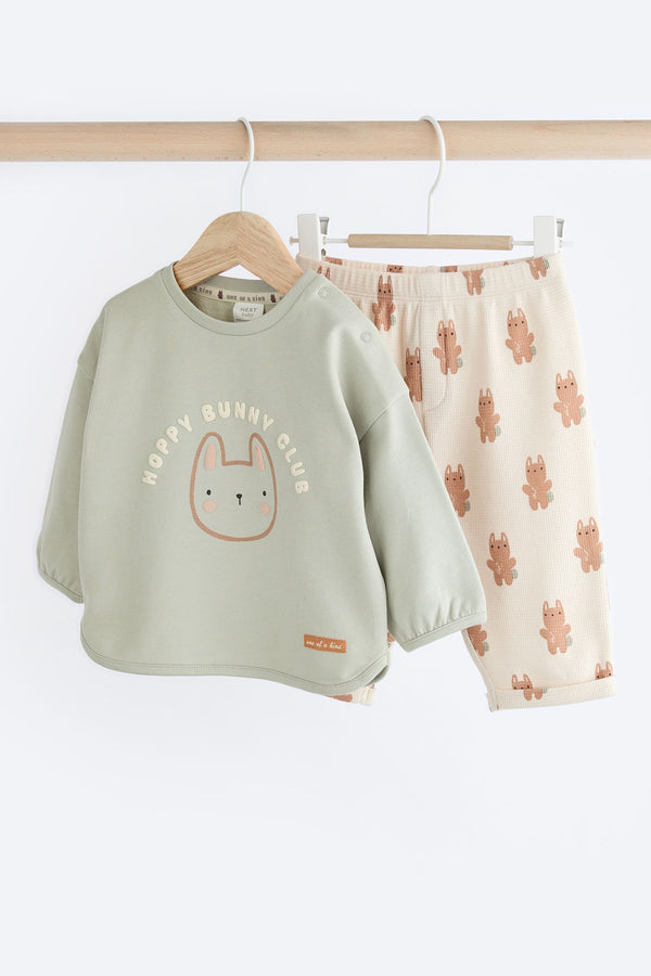 Sage Green Varsity Bunny Baby Long Sleeve Top And Leggings Set