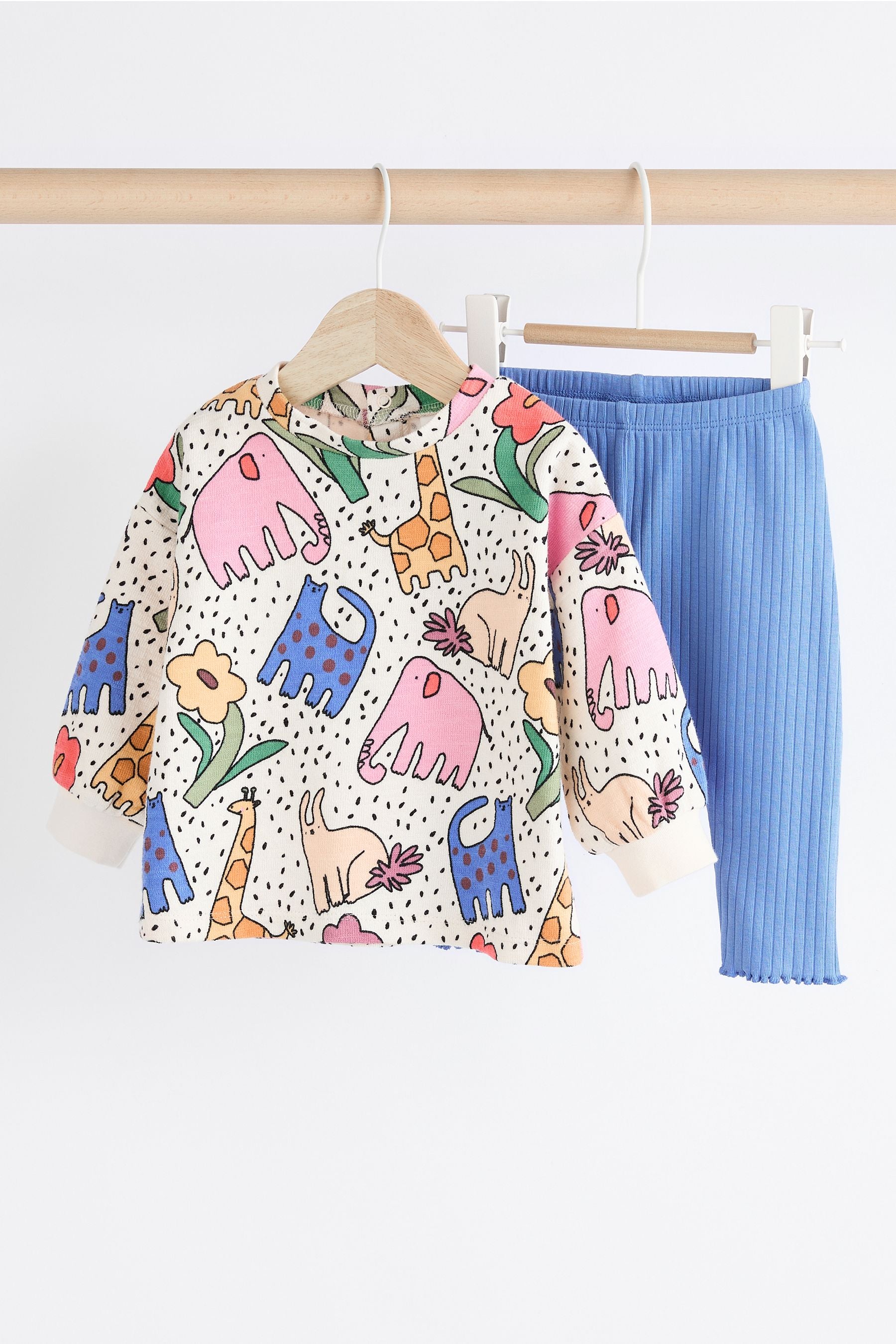 White/ Blue/ Multicolour Character Baby Long Sleeve Top And Leggings Set