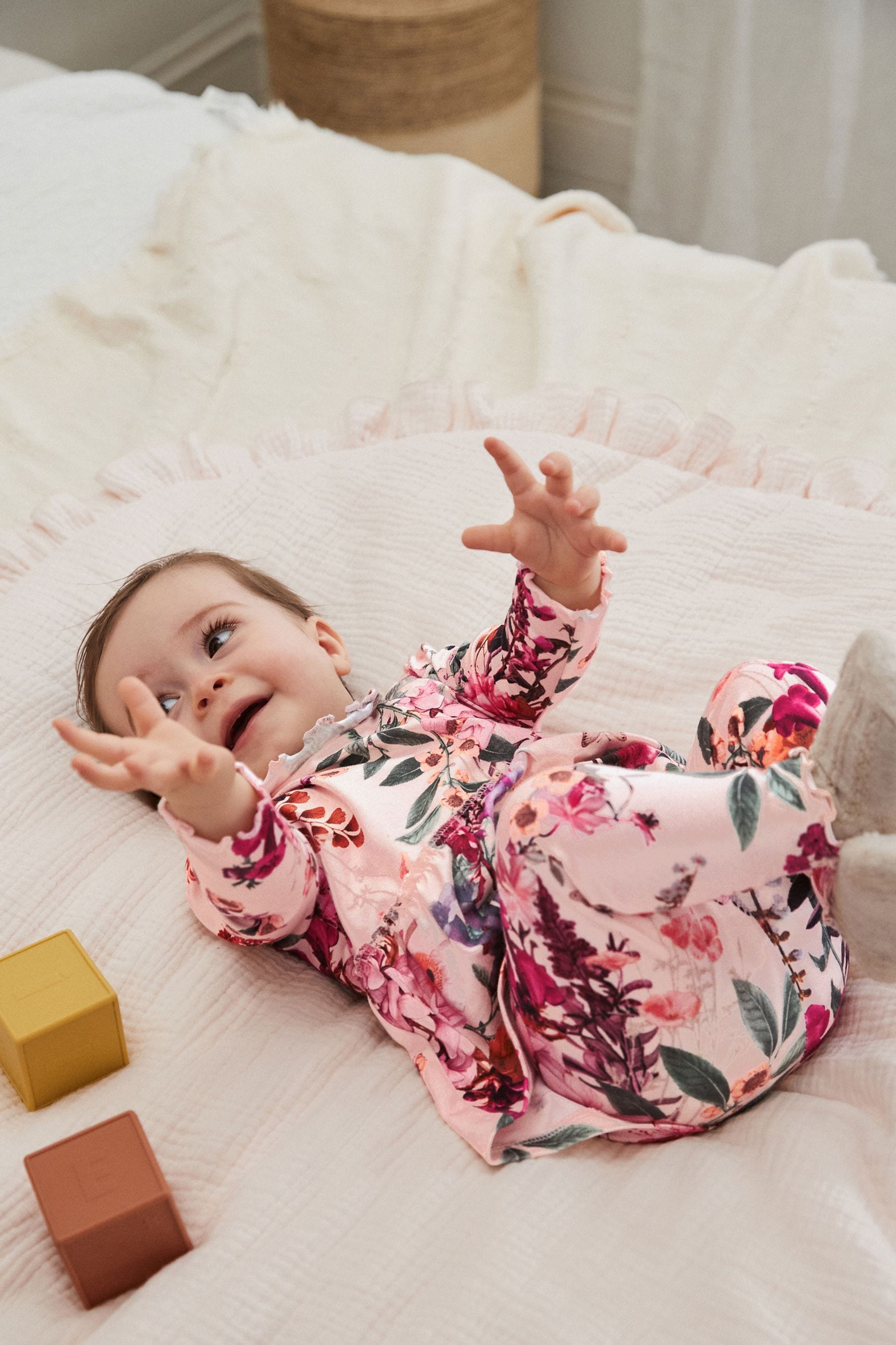 Pink Floral Baby Long Sleeve Frill Top And Leggings Set