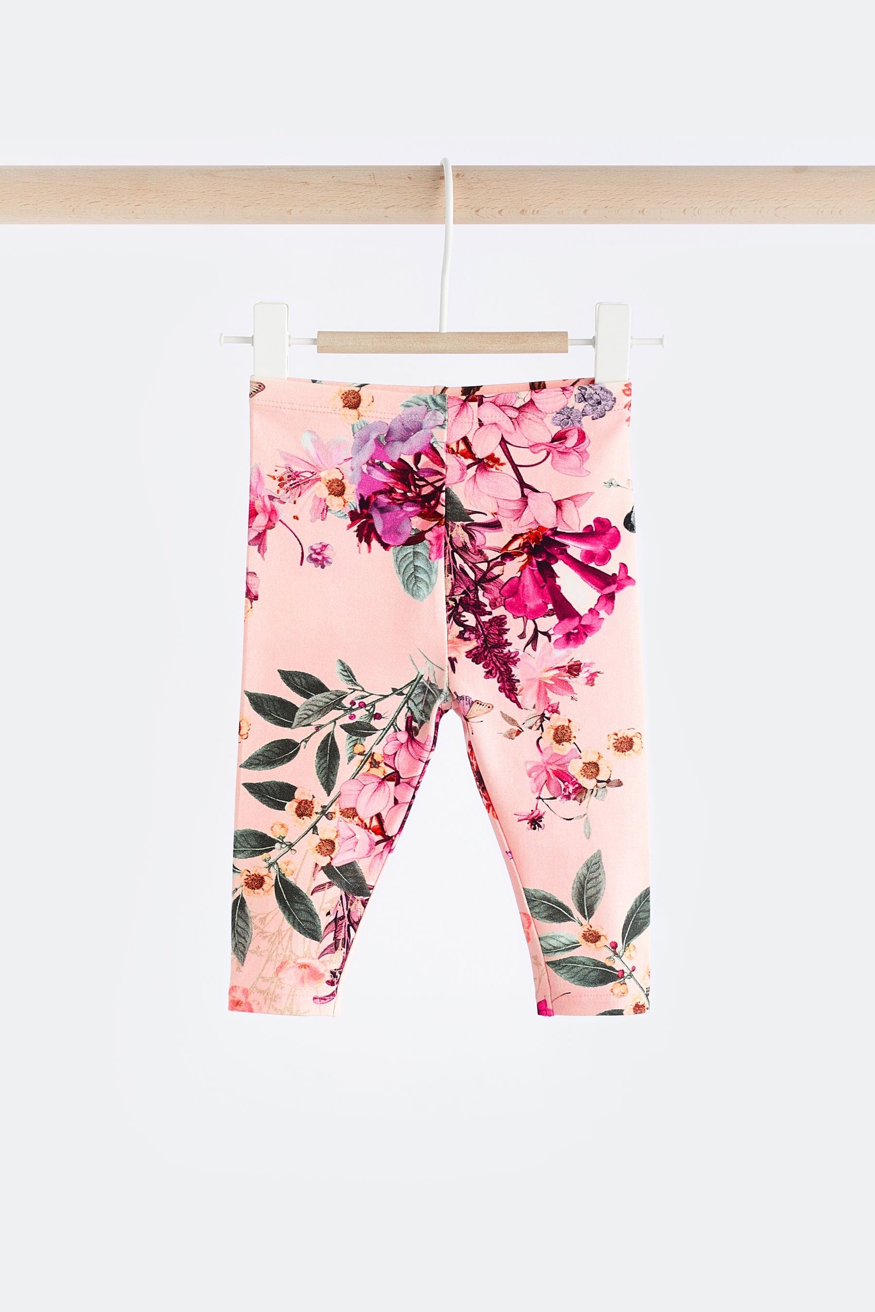 Pink Floral Baby Long Sleeve Frill Top And Leggings Set