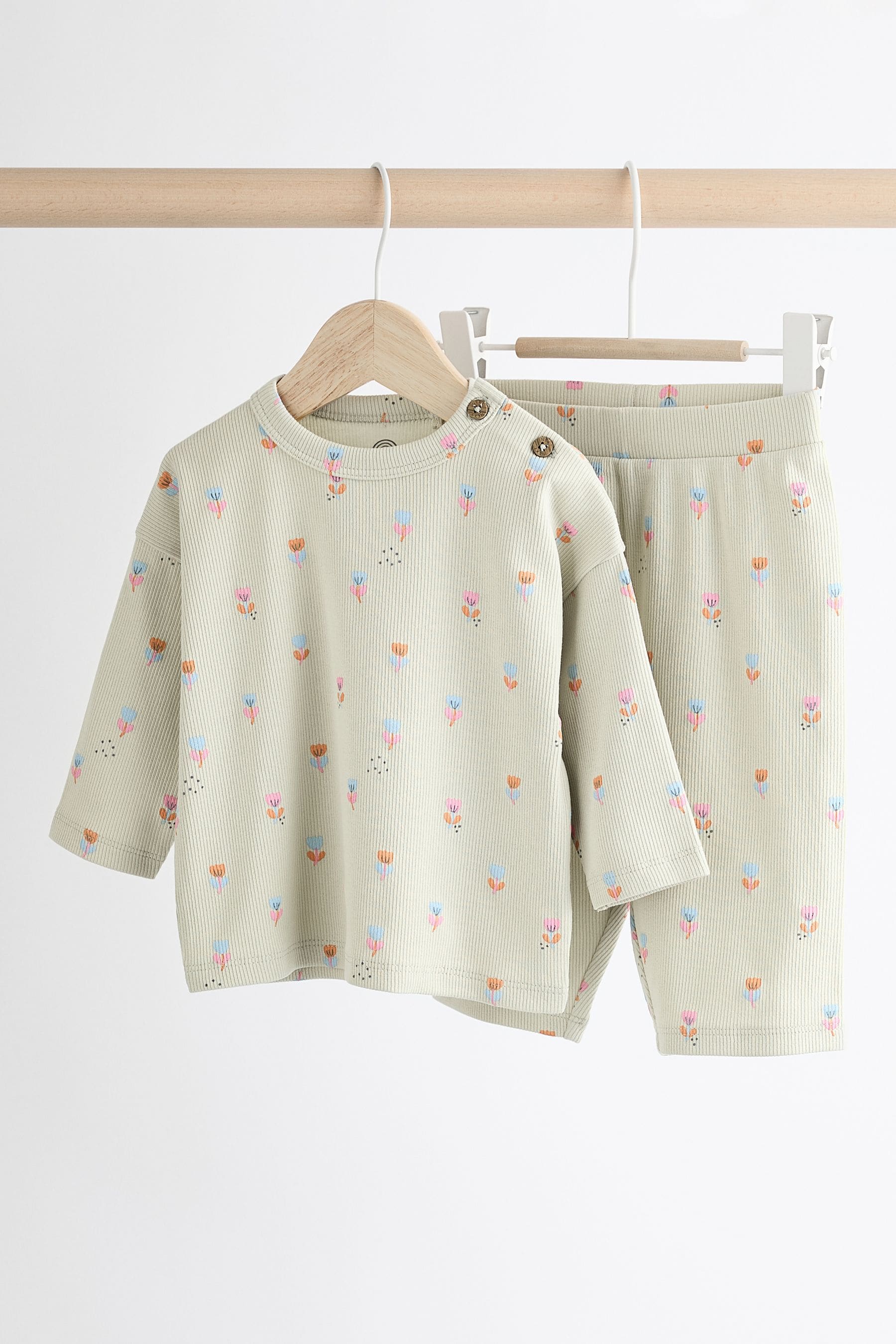 Mint Green Floral Baby 2 Piece Top & Wide Leg Trousers Set