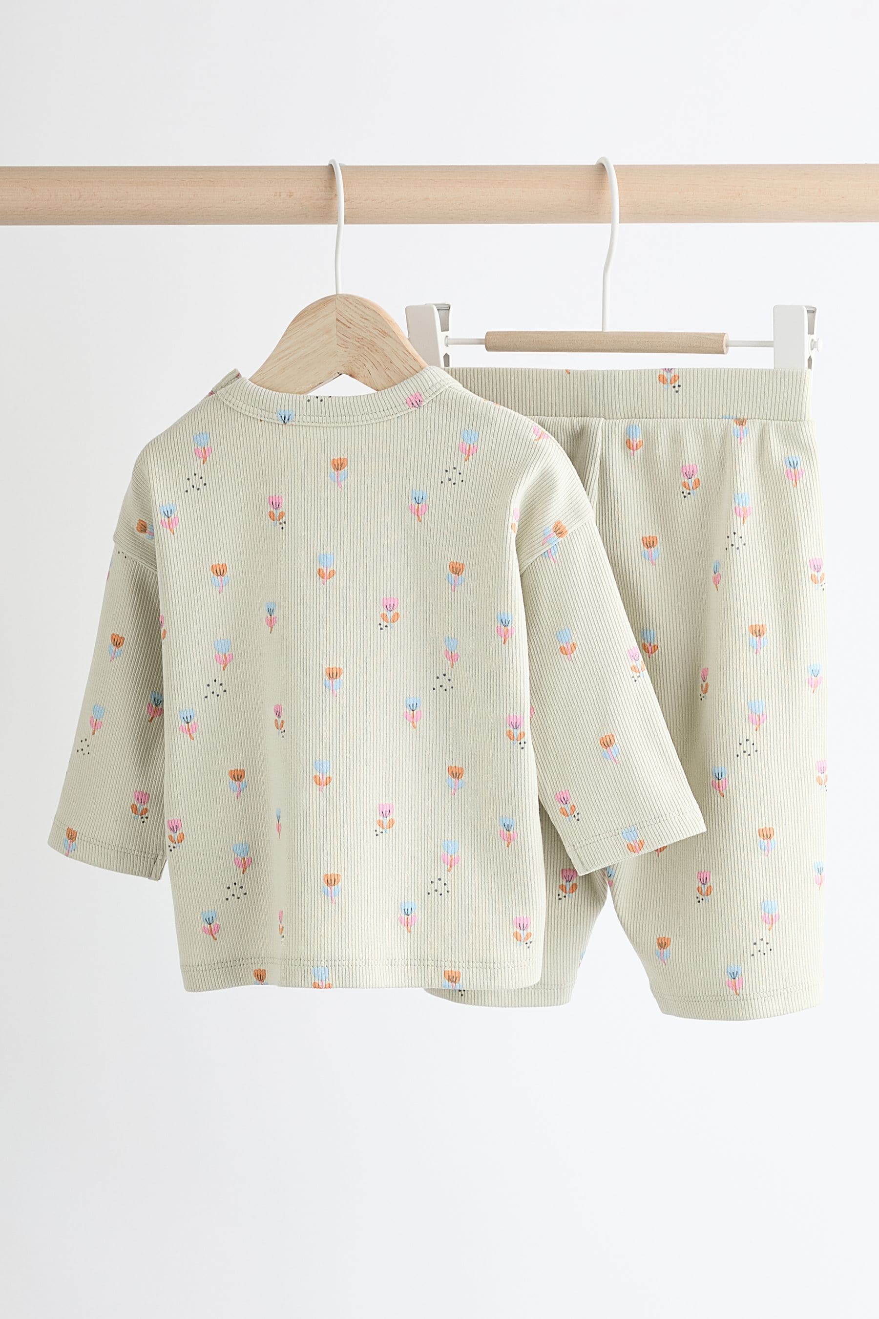 Mint Green Floral Baby Top and Wide Leg Trousers 2 Piece Set