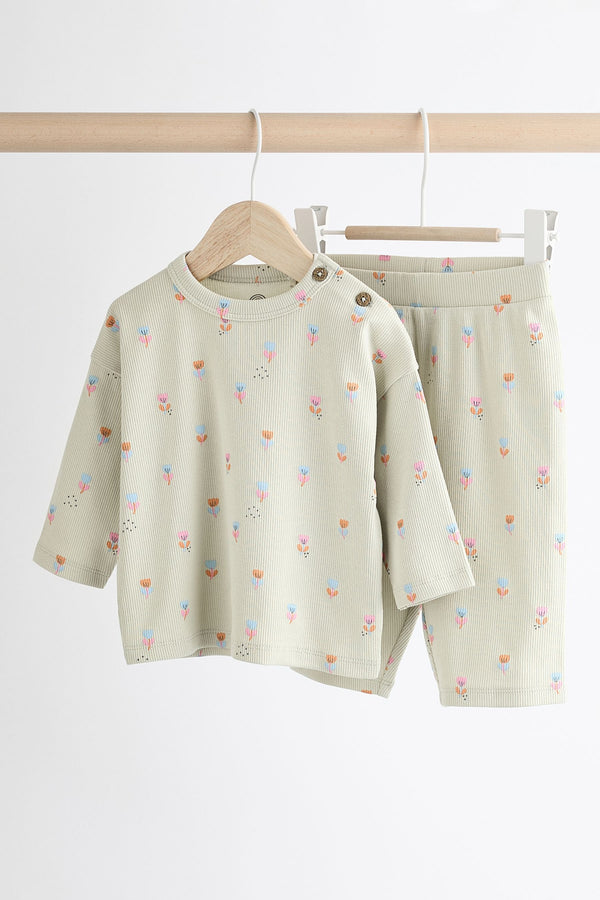 Mint Green Floral Baby Top and Wide Leg Trousers 2 Piece Set