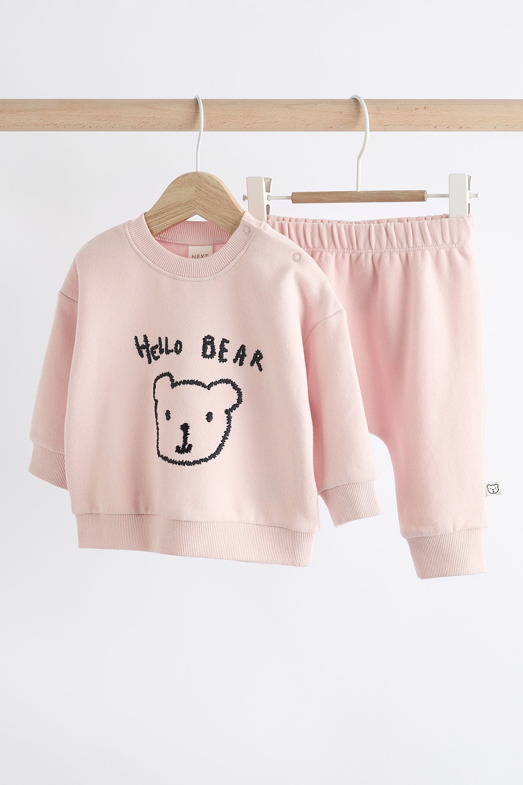 Pink Hello Bear Baby Sweatshirt and Joggers Set