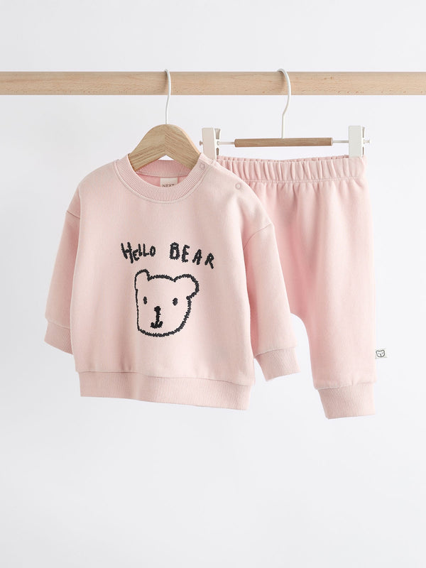 Pink Hello Bear Baby Sweatshirt and Joggers Set