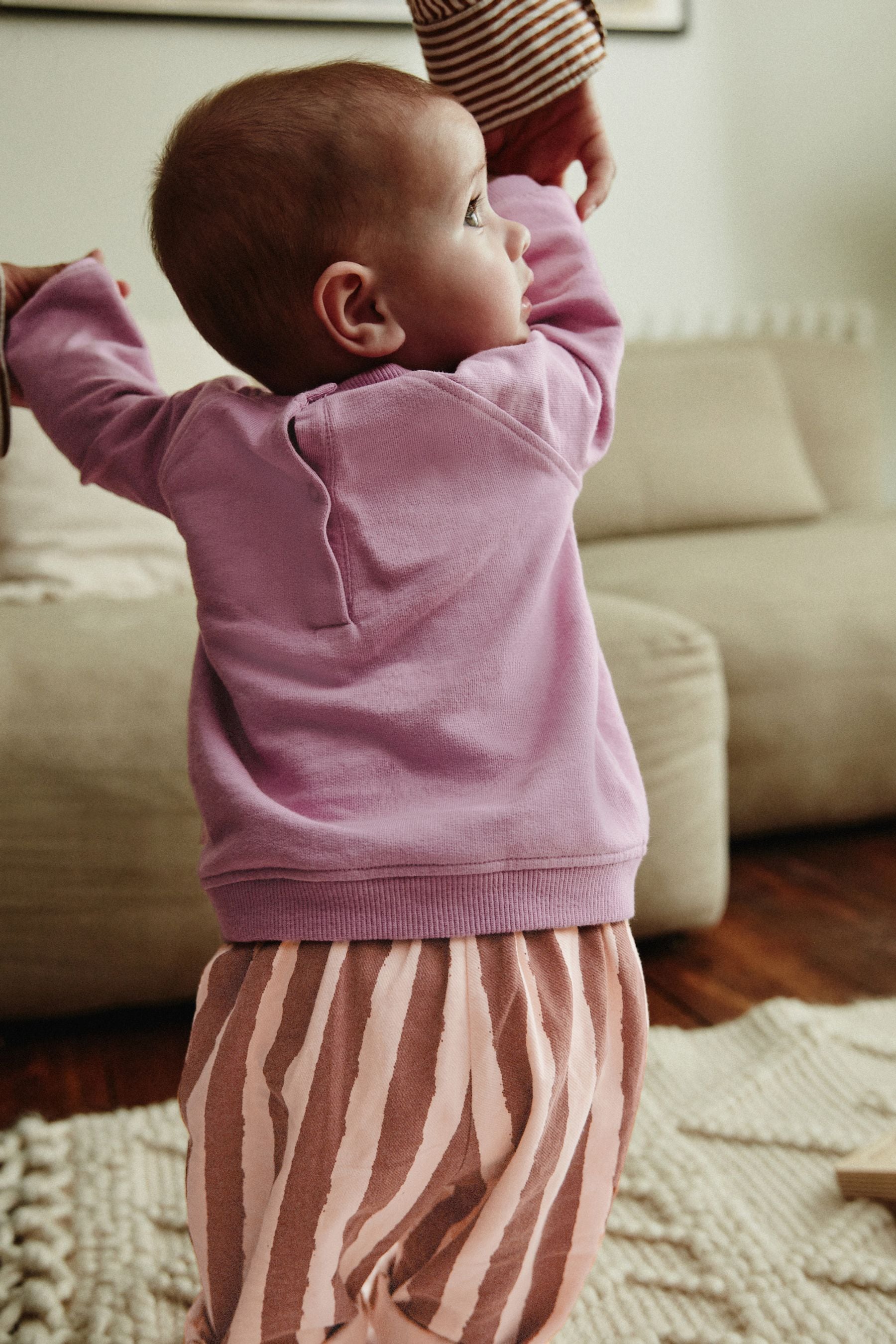 Lilac Purple Flower/ Stripe Baby 100% Cotton Sweat and Wide Leg Trousers Set