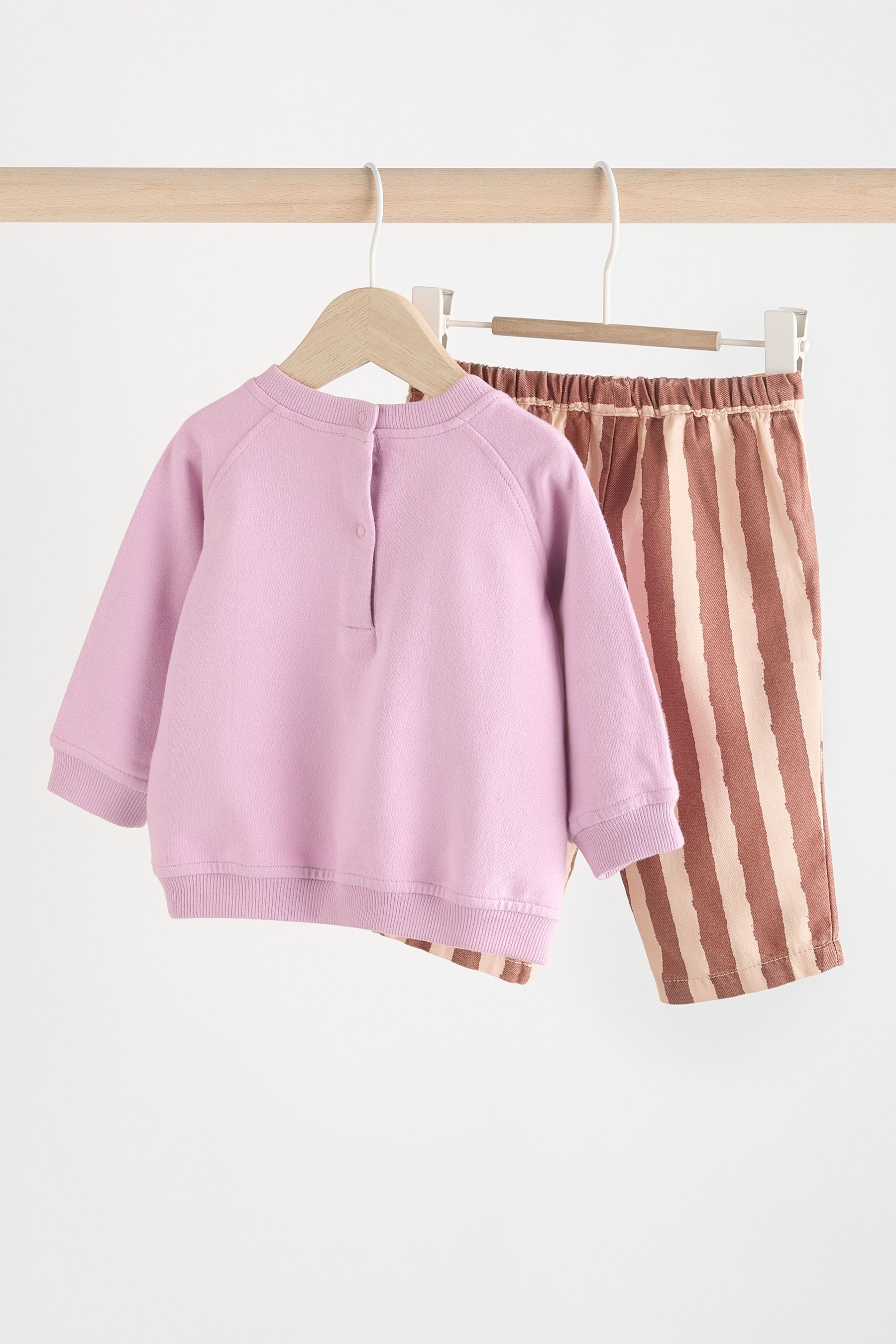 Lilac Purple Flower/ Stripe Baby 100% Cotton Sweat and Wide Leg Trousers Set