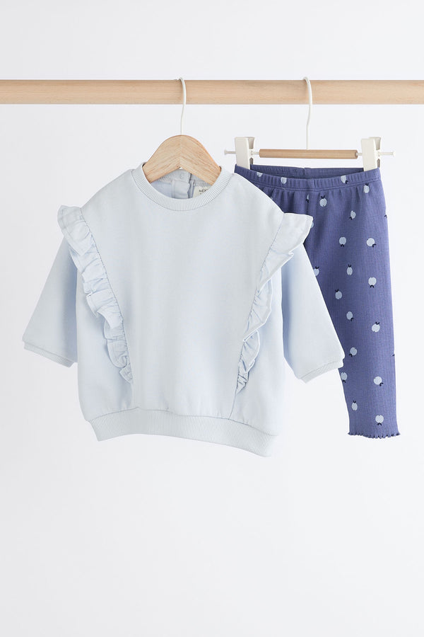 Blue Flower Cosy Baby Sweatshirt And Leggings 2 Piece Set