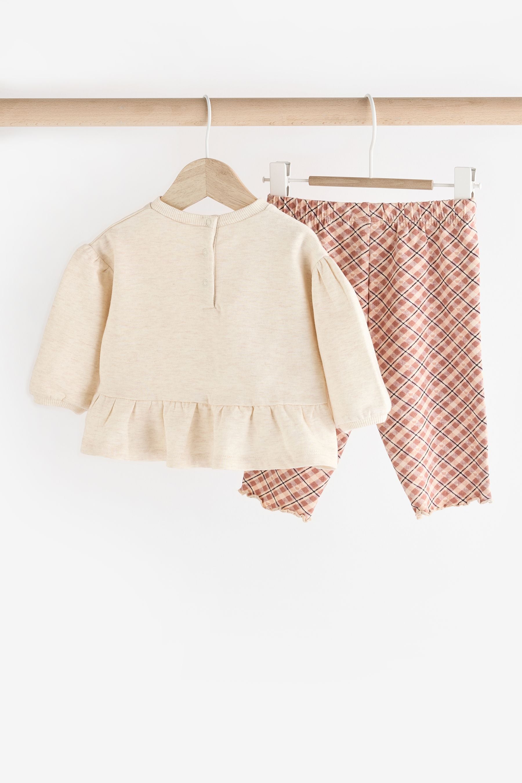 Cream/Check Baby 100% Cotton Sweatshirt And Leggings Set