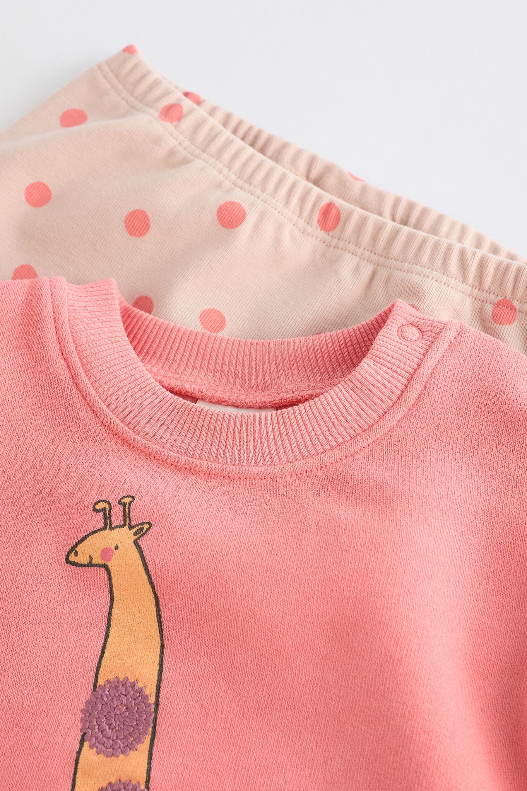 Coral Pink Giraffe Baby Sweat Top And Leggings Set