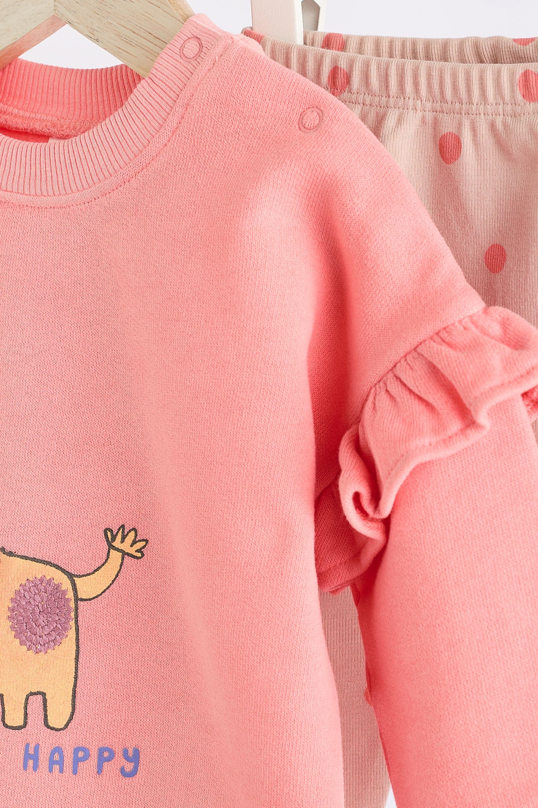 Coral Pink Giraffe Baby Sweat Top And Leggings Set